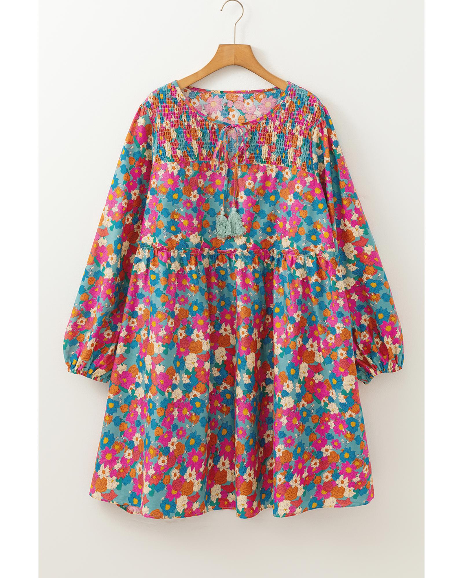 V539-AZEXPL611867-P420-4X-202508300740-00 Sky Blue Plus Size Floral Print Shirred Ruffle Tiered Mini Dress - 4X - Image 1