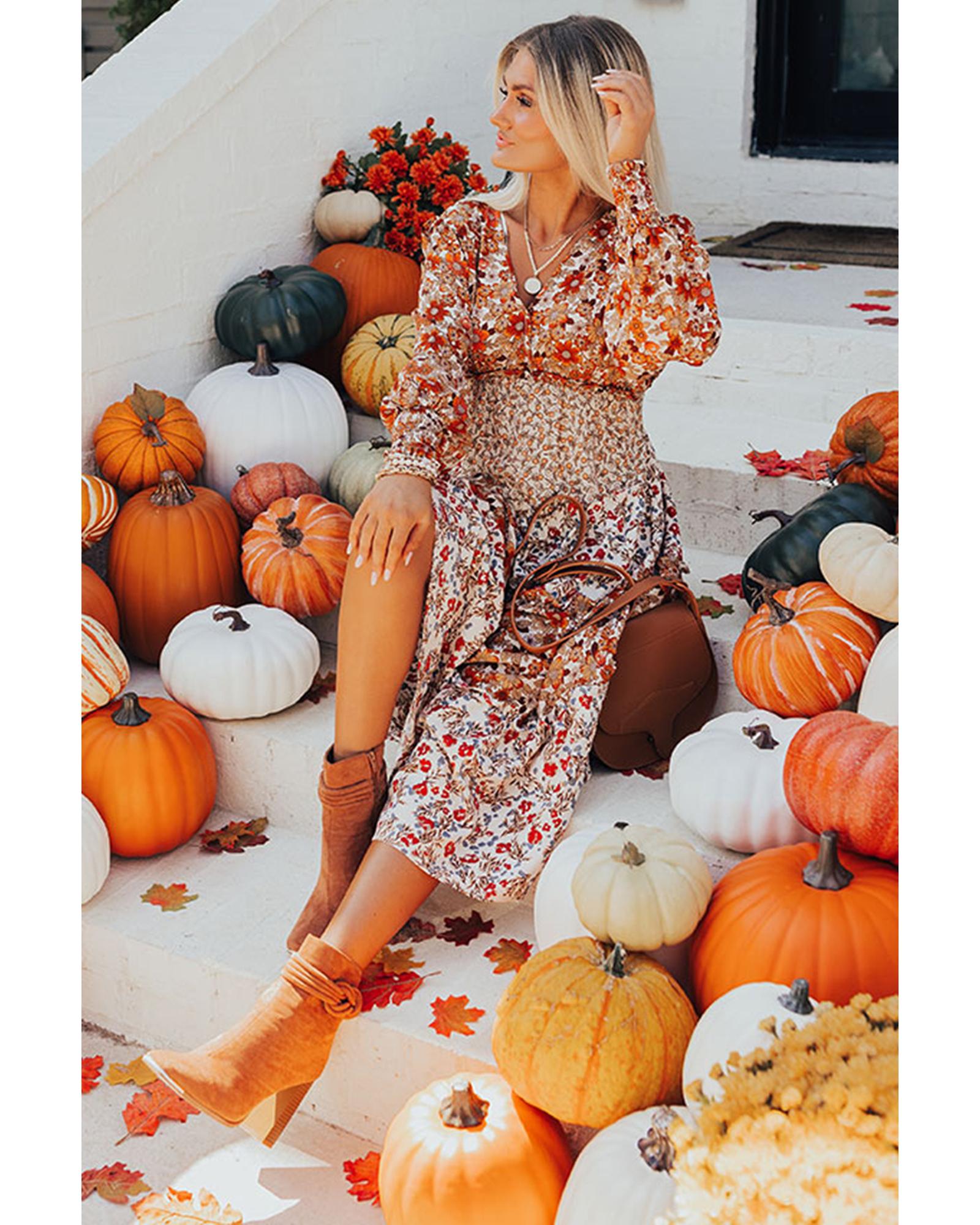 V539-AZEXPL6121496-P1620-4X-202508301015-00 Khaki Plus Size Floral Tiered Ruffle Maxi Dress - 4X - Image 1