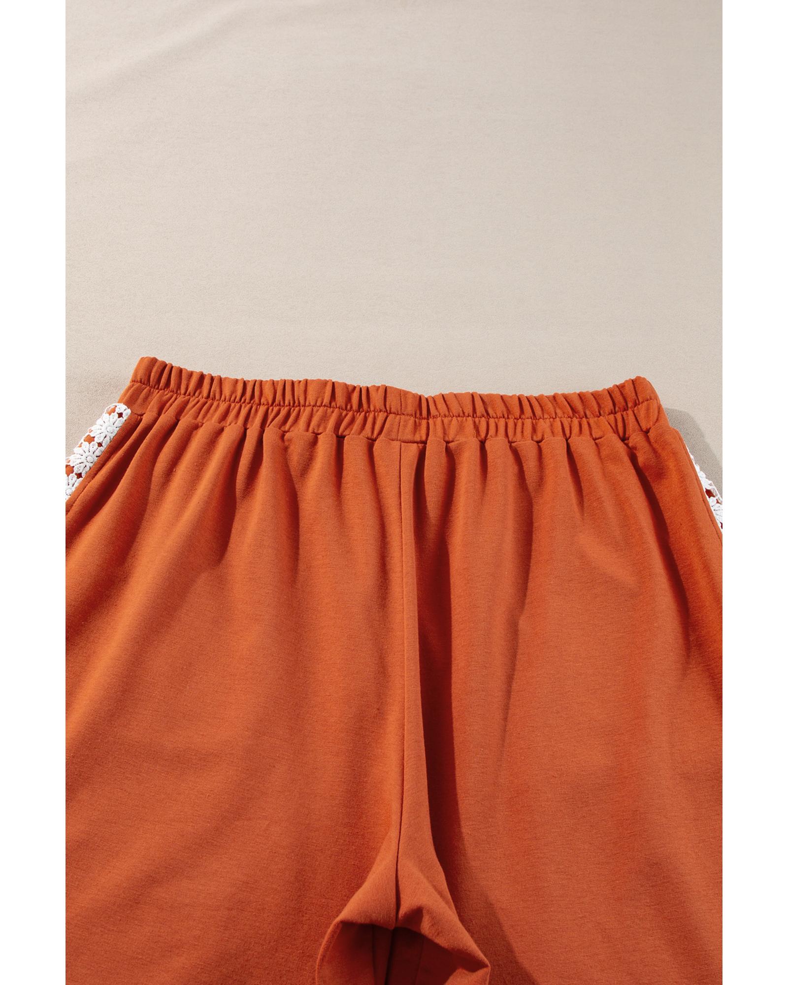 V539-AZEXPL771383-P5014-4X-202508301115-00 Azura Exchange Gold Flame Plus Size Floral Crochet Patch Drawstring Wide Leg Pants - 4X - Image 1