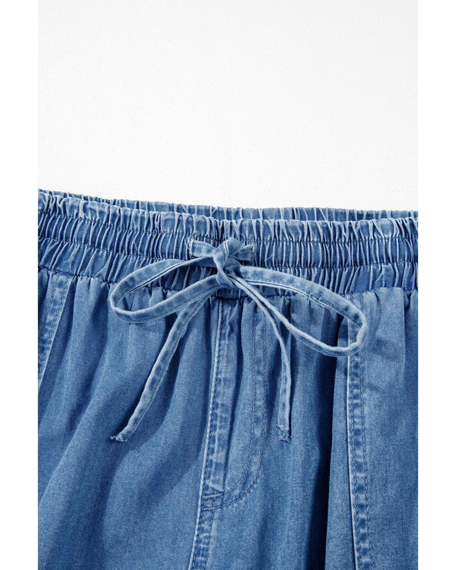 V539-AZEXPL787199-P704-2X-202508310140-00 Dusk Blue Drawstring Waist Pocketed Plus Size Denim Joggers - 2X - Image 1