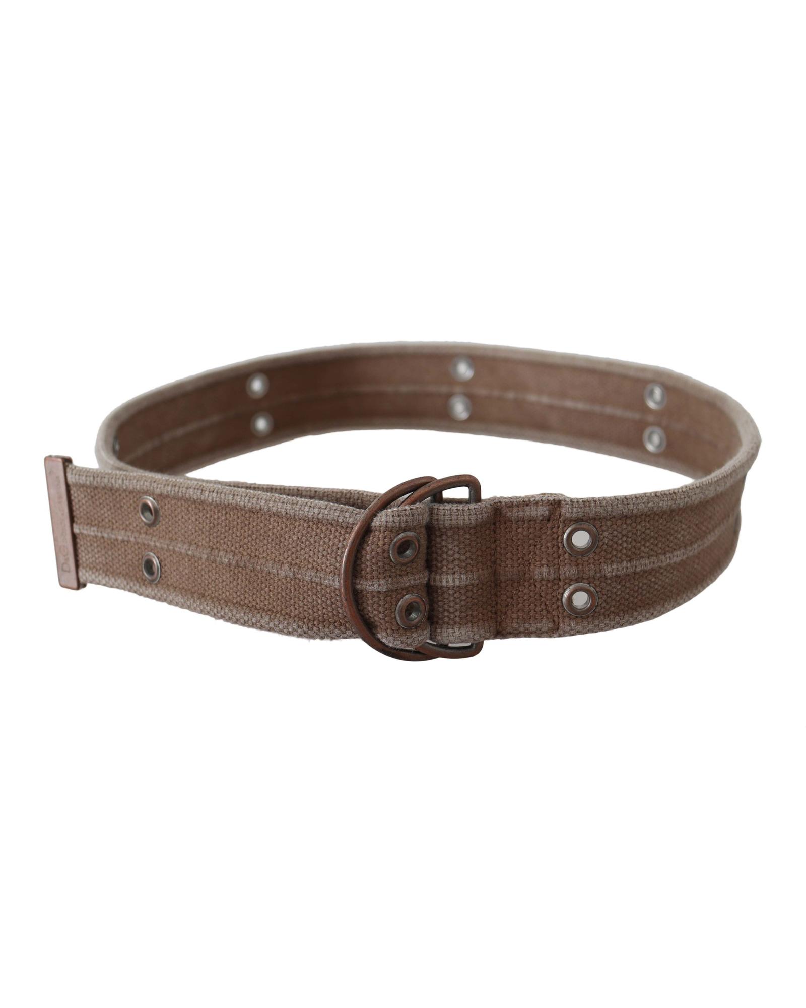 V539-BEL8148-100-202508312035-00 DOLCE & GABBANA Brown Leather Canvas Belt with Round Buckle 100 cm Women - Image 1