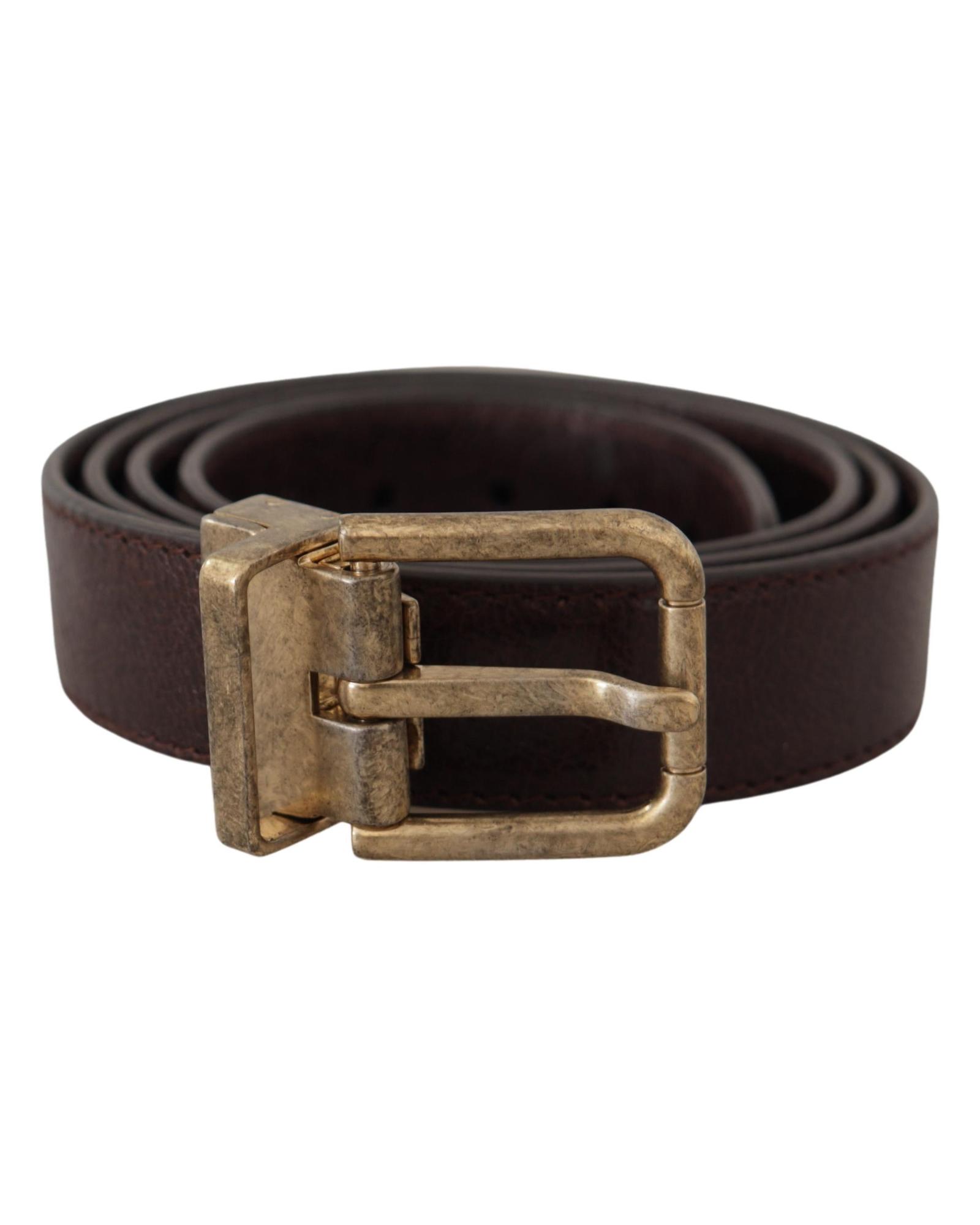 V539-BEL86322-95-202508271820-00 Dolce & Gabbana Men's Brown Calf Leather Vintage Logo Metal Buckle Belt - 95 cm - Image 1