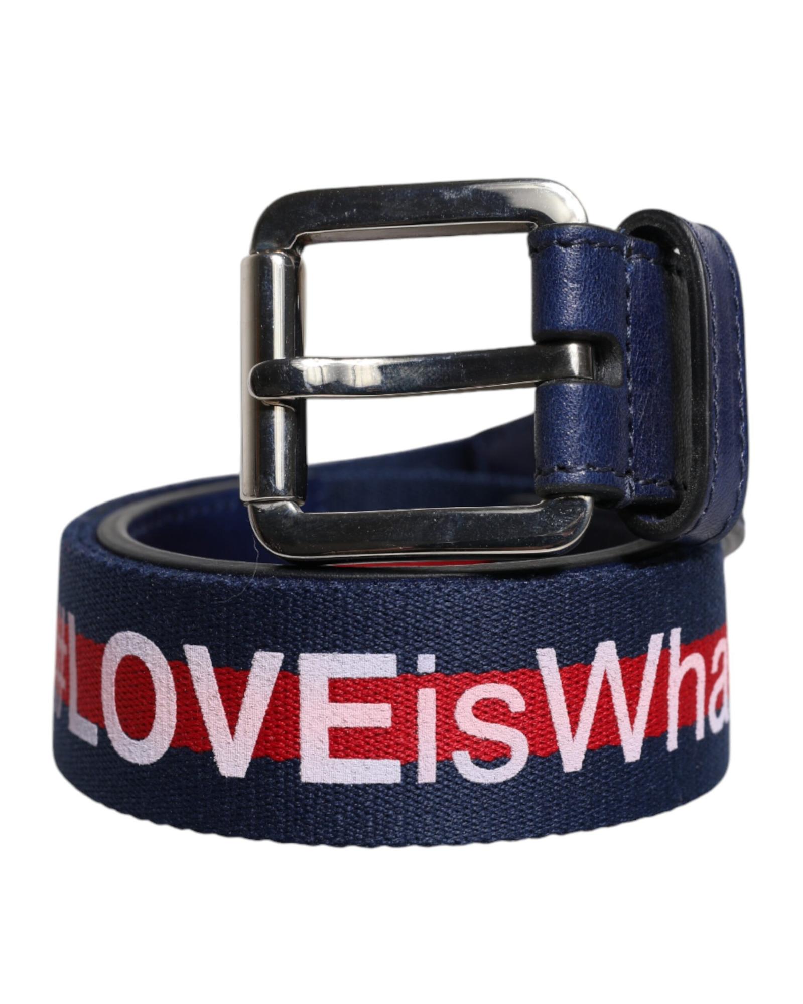 V539-BEL9337-95-202506160015-00 Dolce & Gabbana Men's Blue Cotton Leather Printed Metal Buckle Belt - 95 cm - Image 1