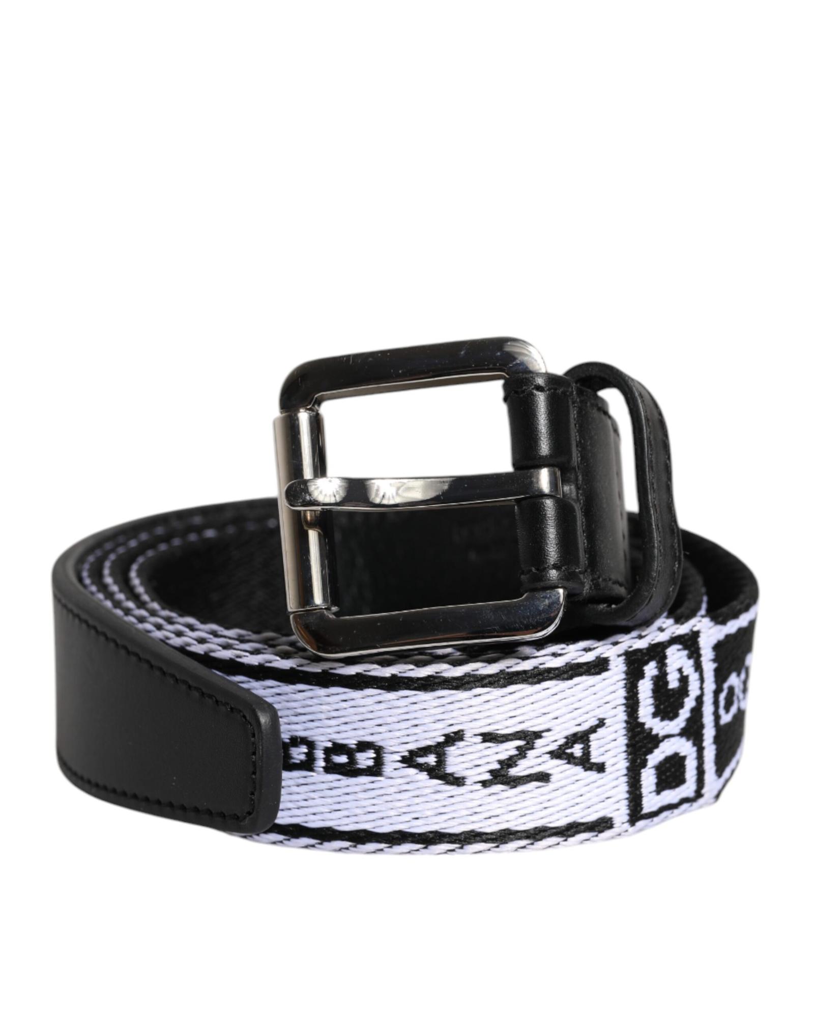 V539-BEL9347-105-202506160016-00 Dolce & Gabbana Men's Black White Printed Metal Logo Buckle Belt - 105 cm - Image 1