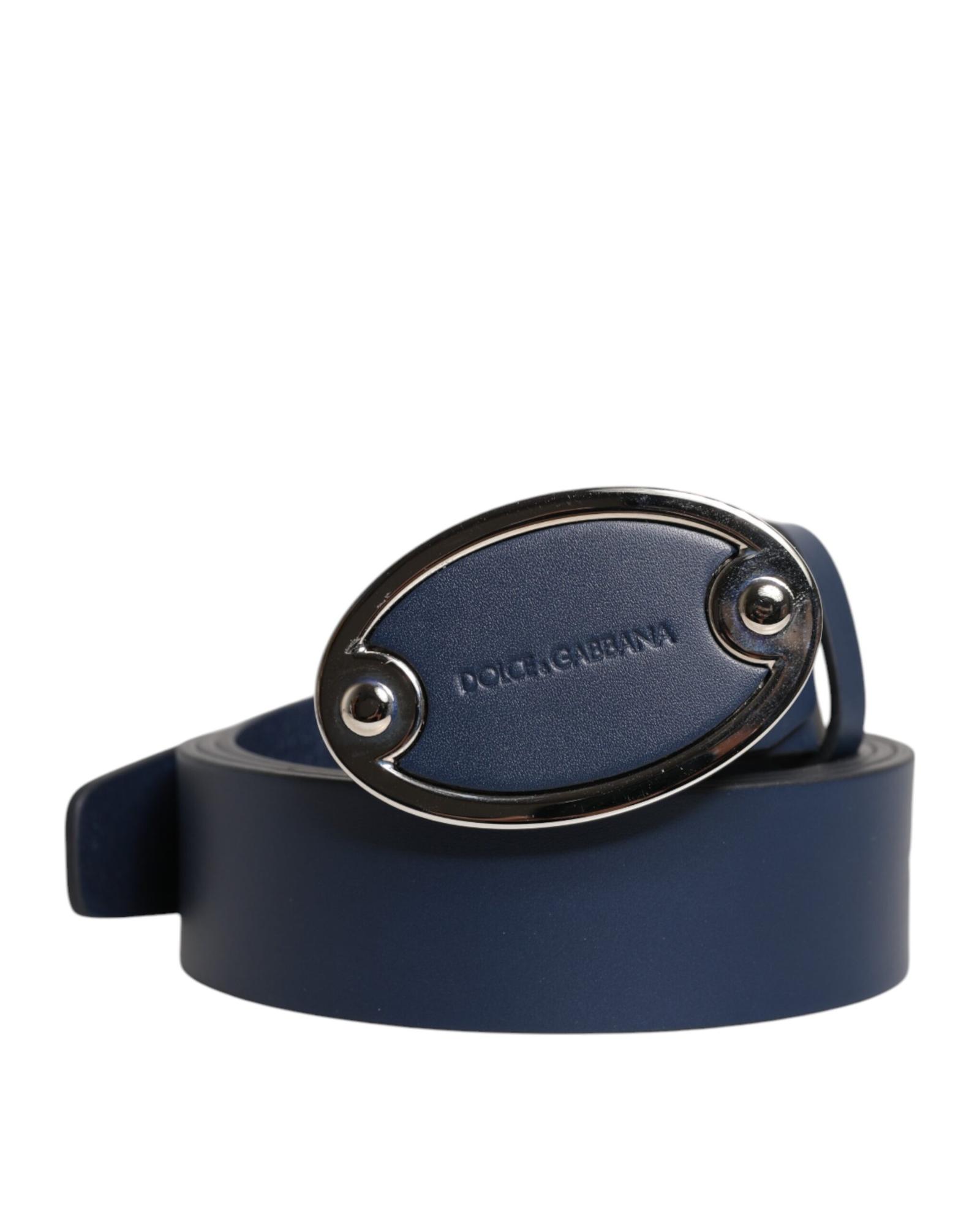 V539-BEL9358-110-202506160016-00 Dolce & Gabbana Men's Blue Leather Classic Metal Logo Buckle Belt - 110 cm - Image 1