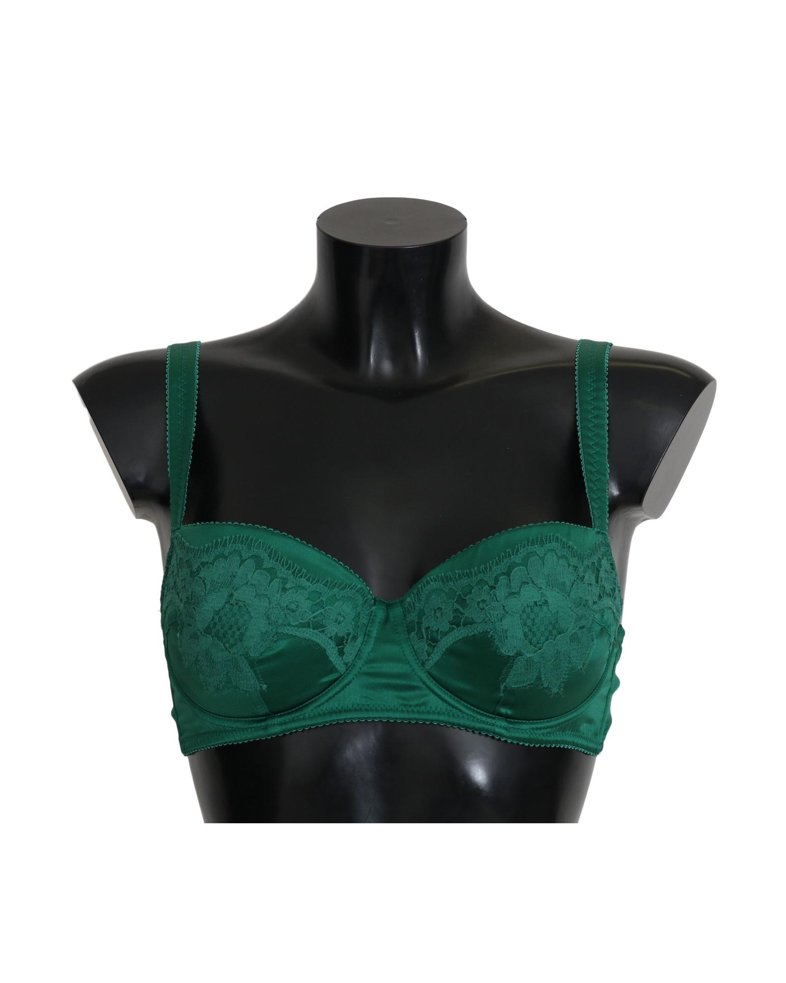V539-BIK235-M-202509011040-00 Green Floral Lace Silk Stretch Balconcino Bra by Dolce & Gabbana 3 IT Women - Image 1