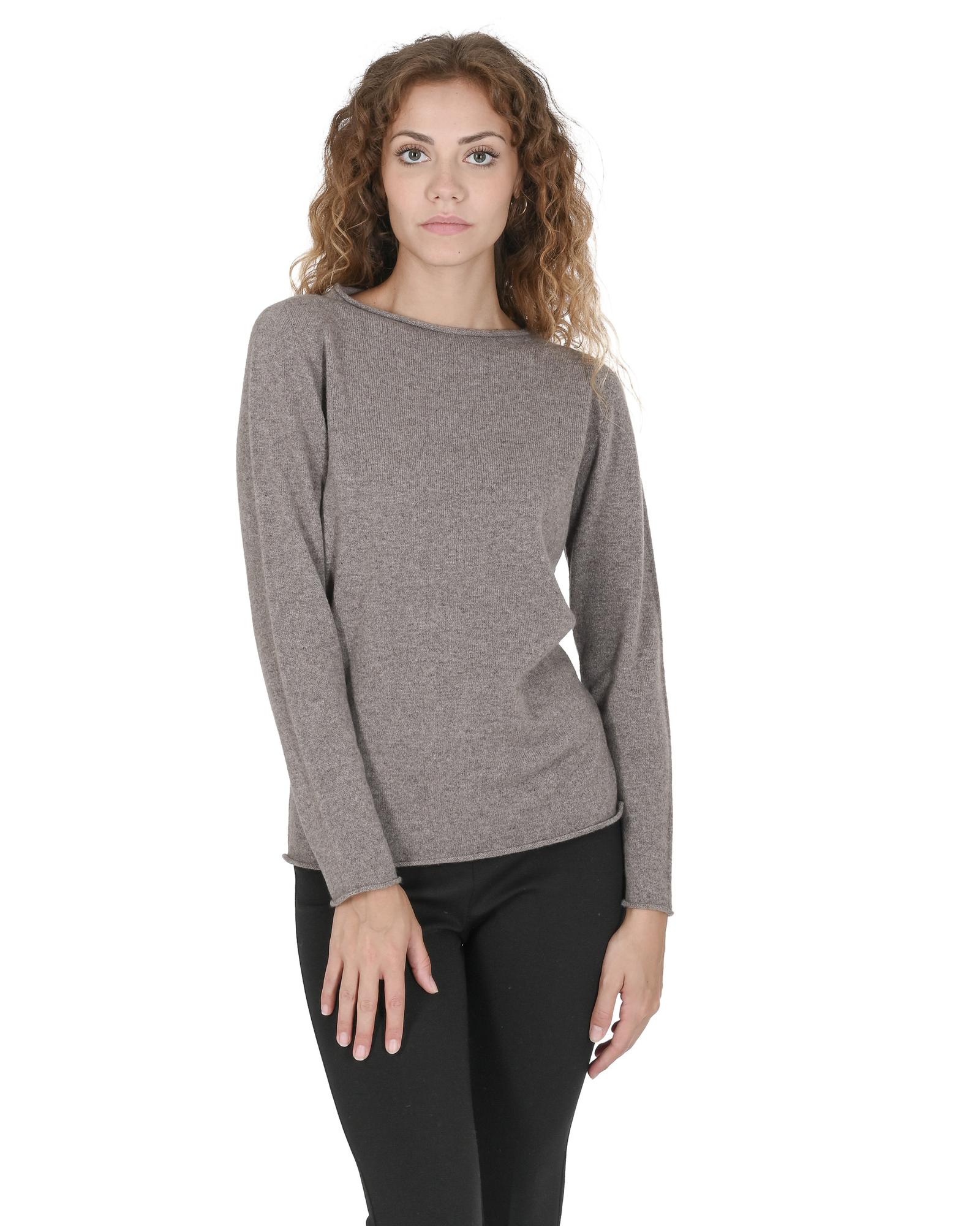 V539-BTB107733-168777-00 Crown of Edinburgh Cashmere Women's Cashmere Boatneck Sweater in Taupe - S - Image 1