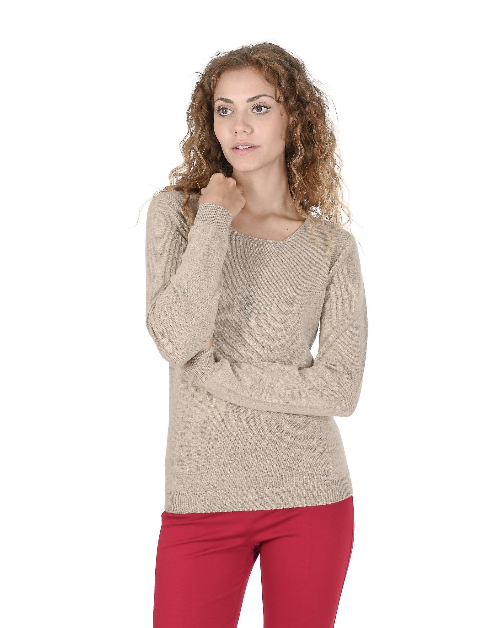 V539-BTB108099-202506160242-00 Crown of Edinburgh Cashmere Women's Beige Cashmere Crew Neck Jumper - 46 IT - Image 1