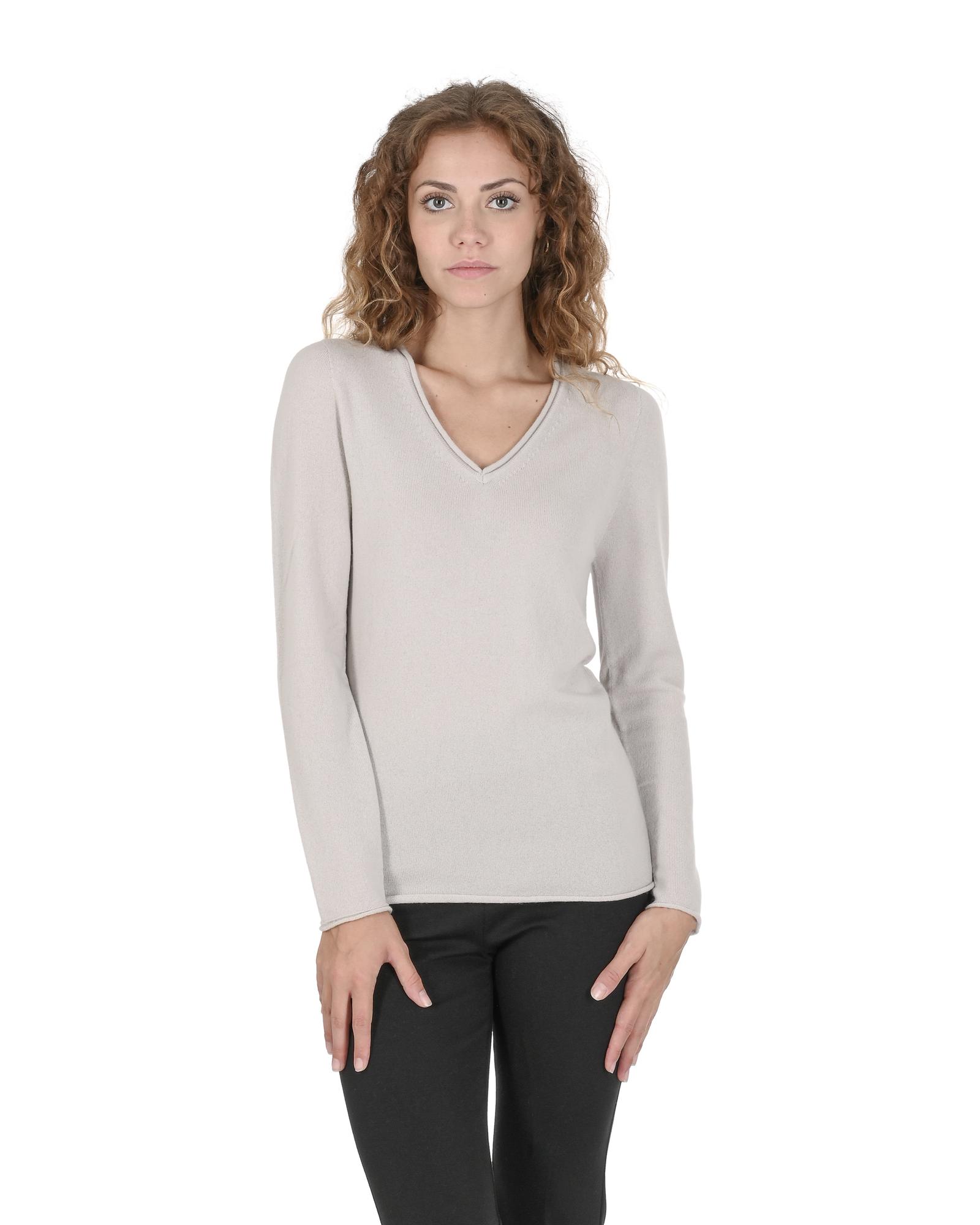 V539-BTB108317-169110-00 Crown of Edinburgh Cashmere Women's Premium Italian Cashmere V-Neck Sweater in Grey - 40 EU - Image 1