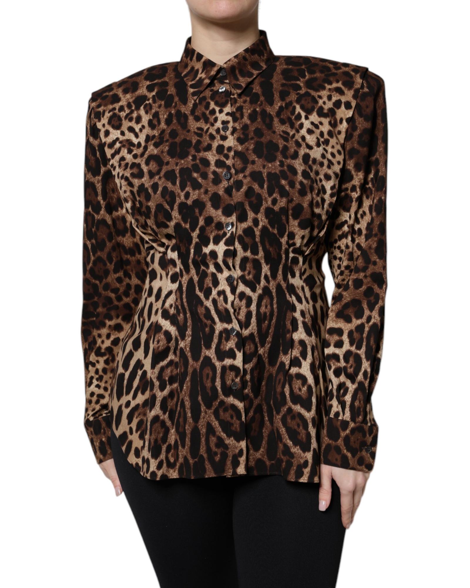 V539-JKT41388-42-202506170715-00 Dolce & Gabbana Women's Brown Leopard Silk Button Down Coat Jacket - 42 IT - Image 1