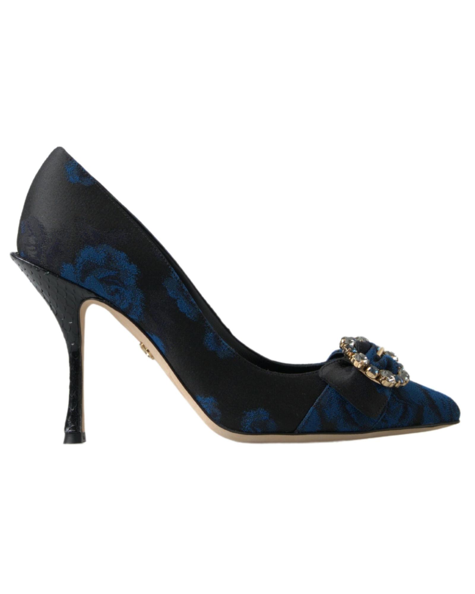 V539-LA10220-37-202506111611-00 Dolce & Gabbana Women's Blue Floral Ayers Crystal Pumps Shoes - 37 EU - Image 1