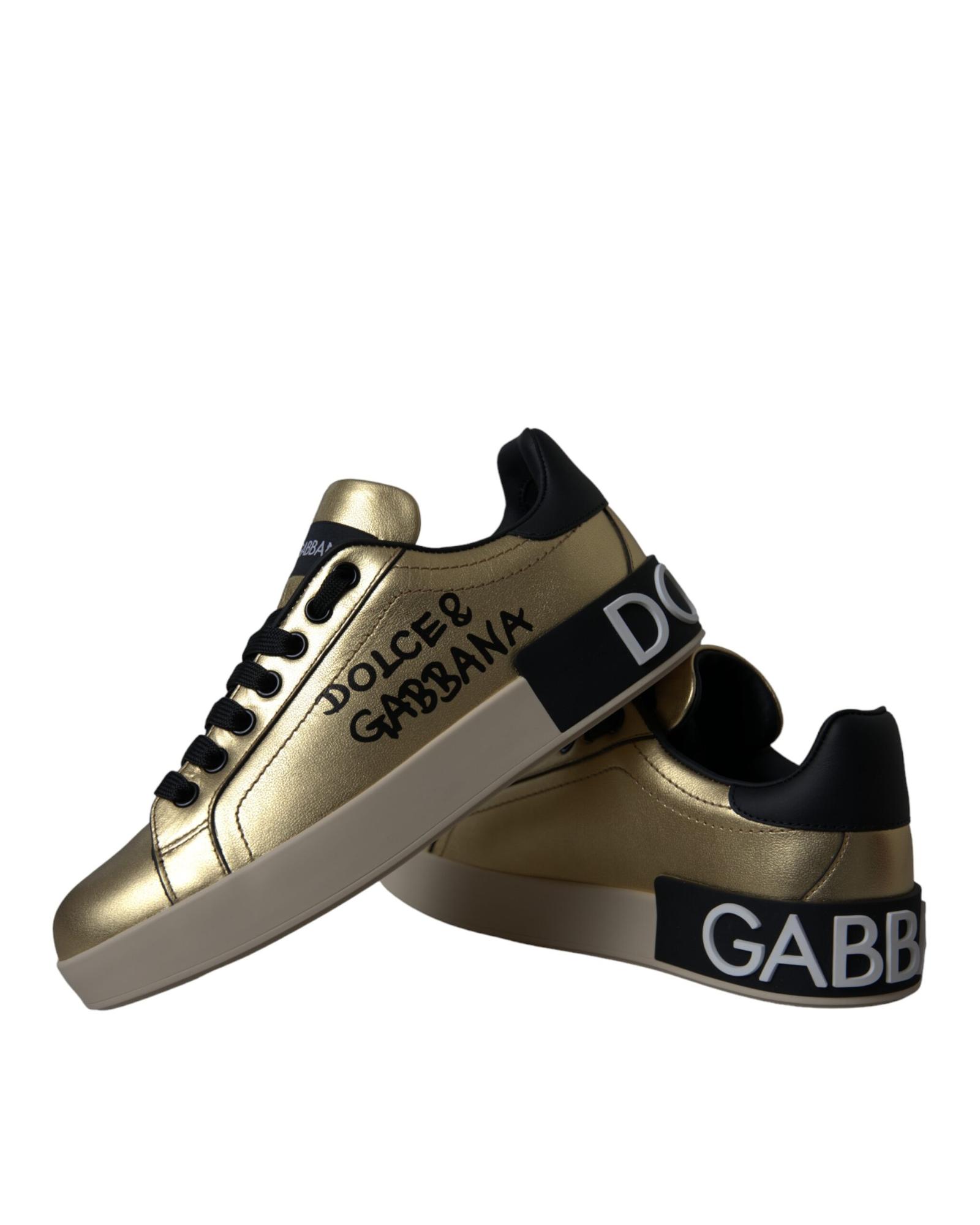 V539-LA11149-36-202506170515-00 Dolce & Gabbana Women's Gold Portofino Calf Leather Sneakers Shoes - 36 EU - Image 1