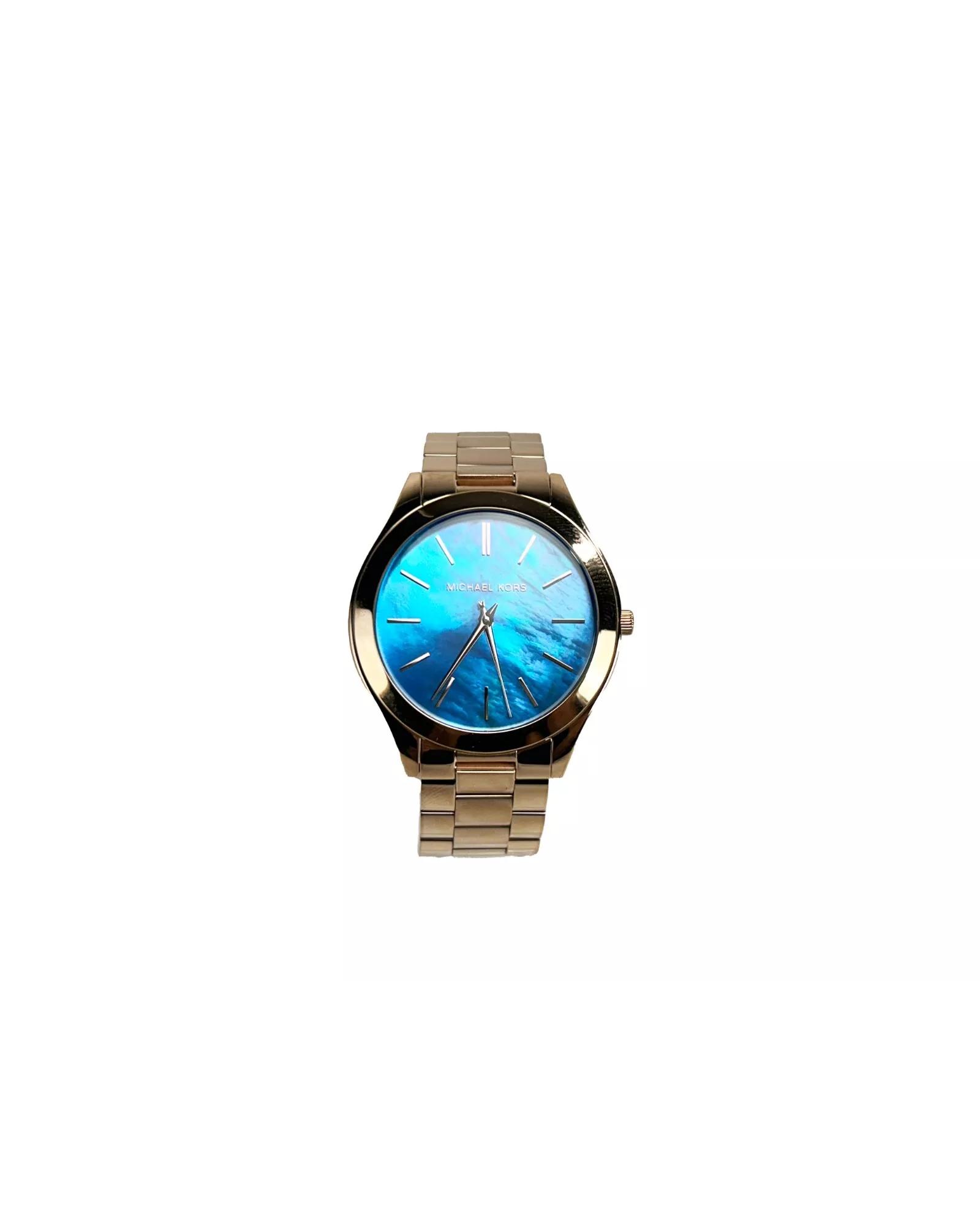 V539-MK3494-202506170926-00 Michael Kors Unisex's Slim Runway Stainless Steel Watch MK3494 Ocean Blue Gold - One Size - Image 1