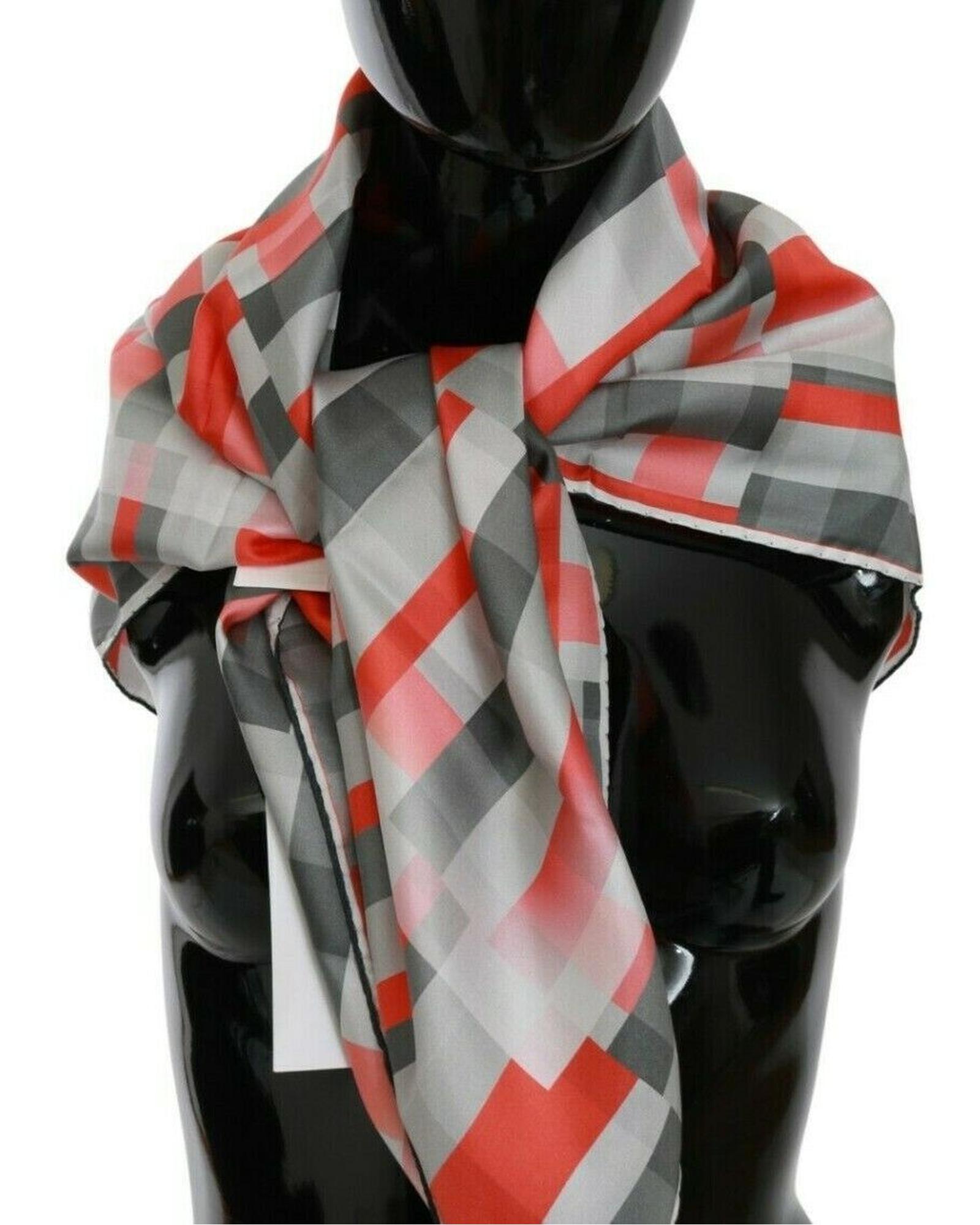 V539-MS1647-202509010435-00 C’N’C COSTUME NATIONAL Gray Red Checkered Silk Scarf One Size Women - Image 1