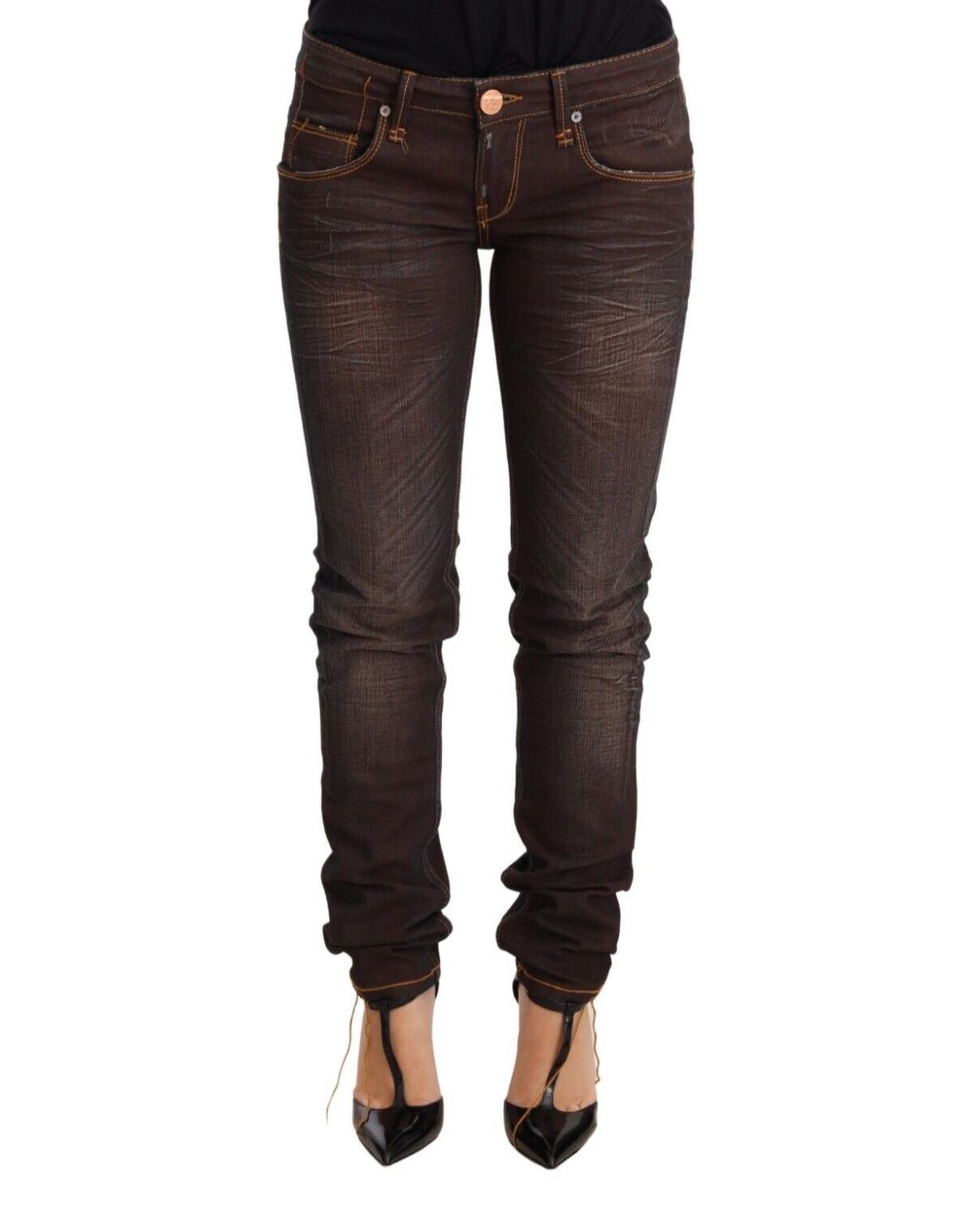 V539-PAN71811-26-202508311535-00 ACHT Brown Washed Low Waist Skinny Denim Jeans W26 US Women - Image 1