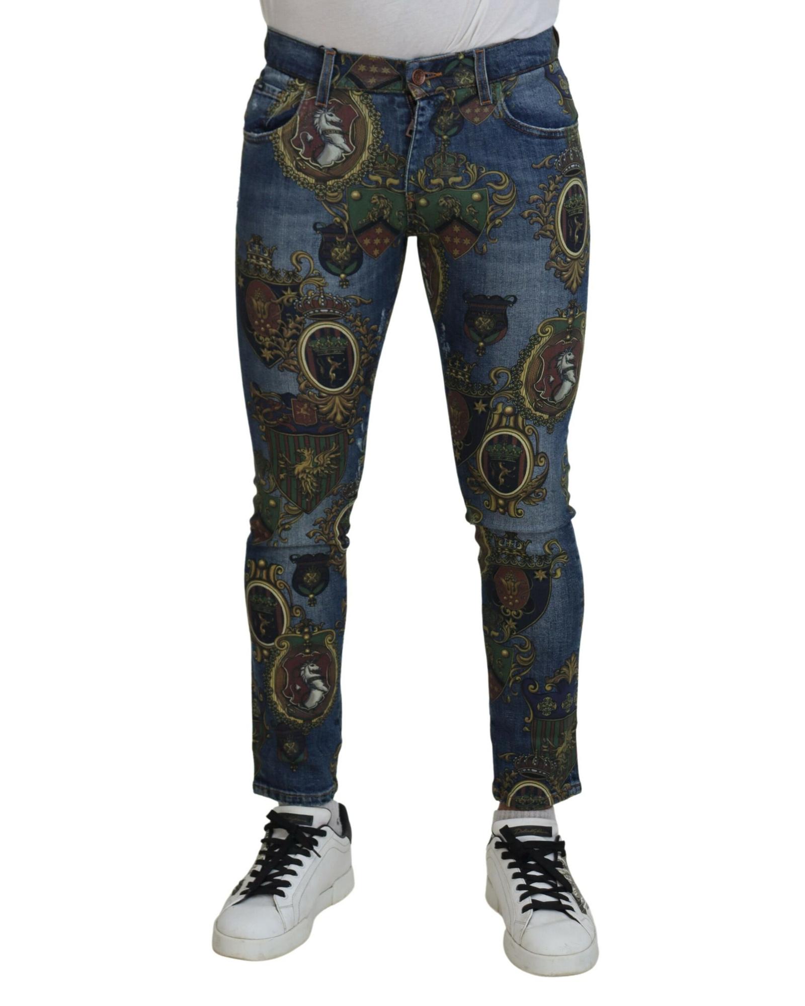 V539-PAN74750-46-202506180426-00 Dolce & Gabbana Men's Blue Medal Print Slim Fit Cotton Jeans - 46 IT - Image 1
