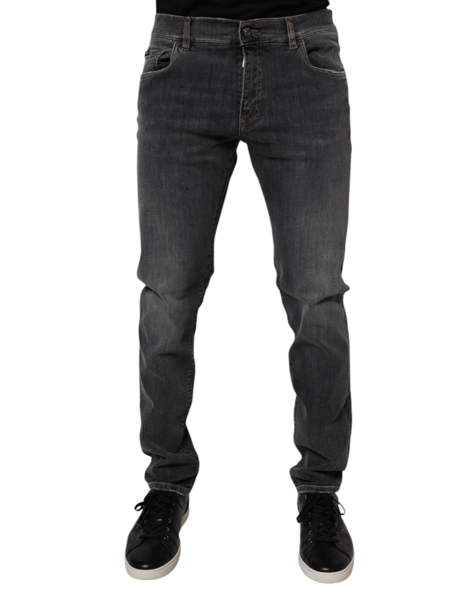 V539-PAN75288-52-202506180427-00 Dolce & Gabbana Men's Dark Gray Washed Cotton Slim Fit Denim Jeans - 52 IT - Image 1