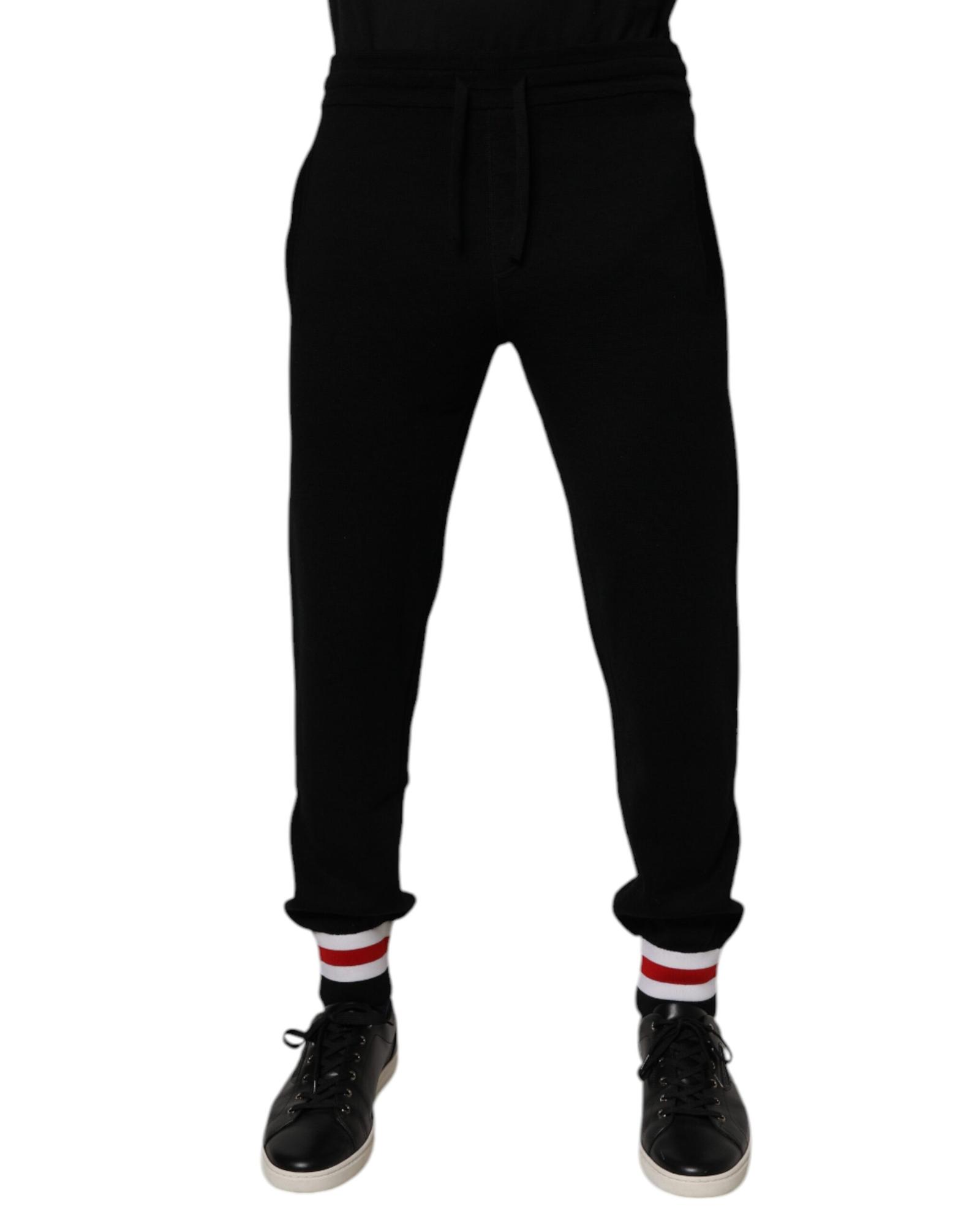 V539-PAN76058-48-202506180431-00 Dolce & Gabbana Men's Black Wool Mid Waist Jogger Sweatpants Pants - 48 IT - Image 1