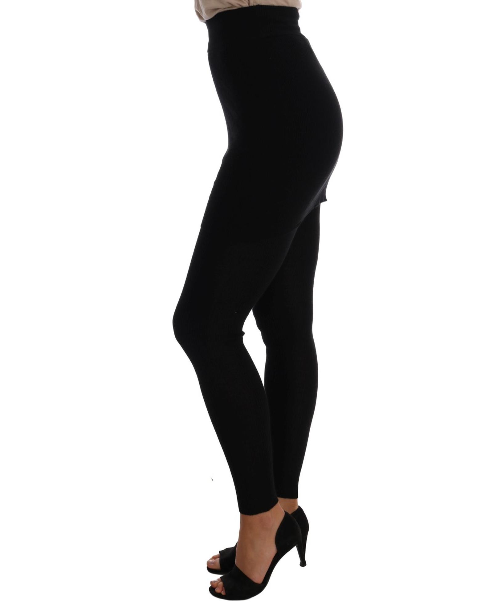 V539-SCS209-5-202508311855-00 Black Cashmere Silk Stretch Tights Pants 36 IT Women - Image 1