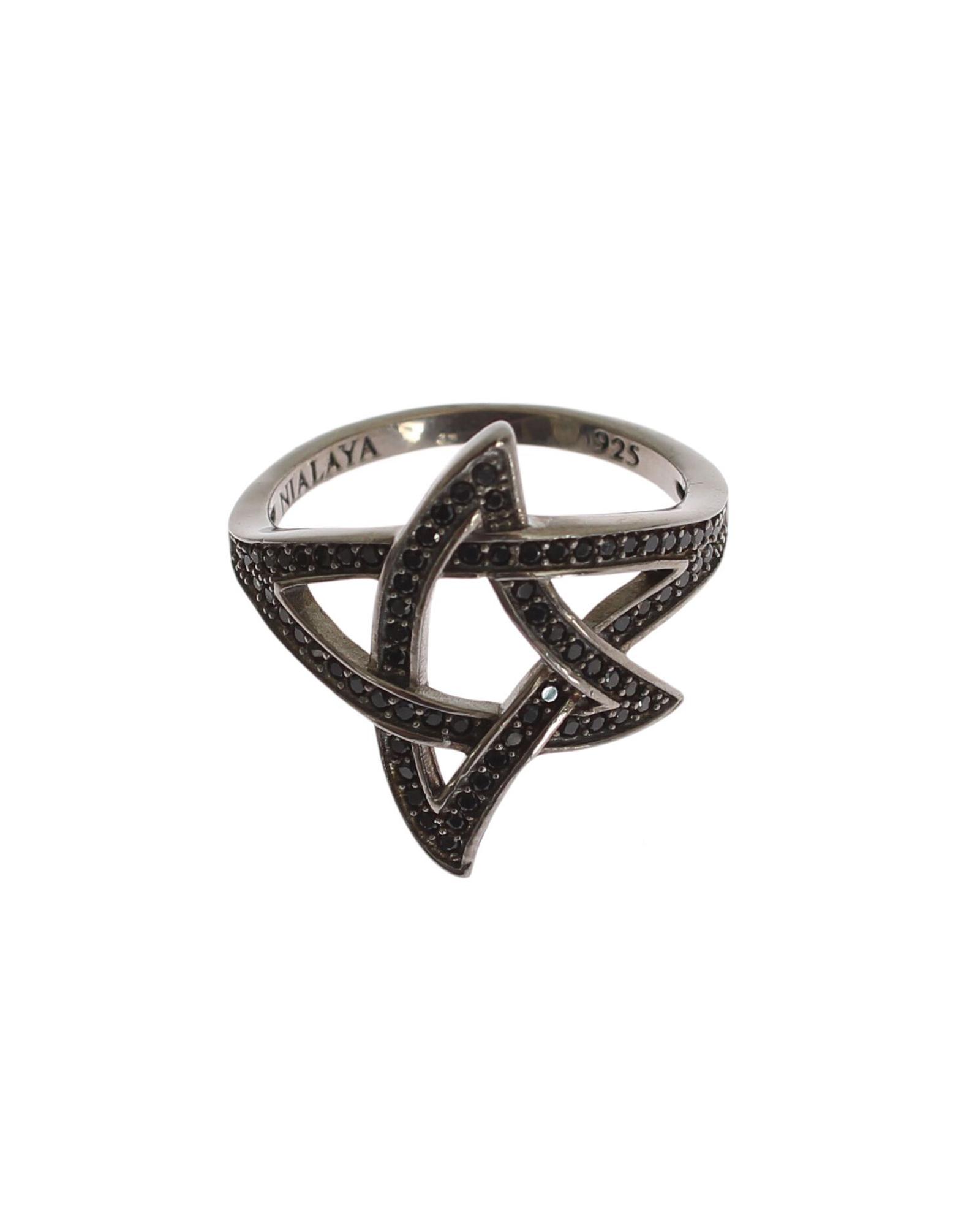 V539-SIG19087-US6-202508312055-00 100% Authentic NIALAYA Black Rhodium Ring with CZ Crystals 52 EU Women - Image 1