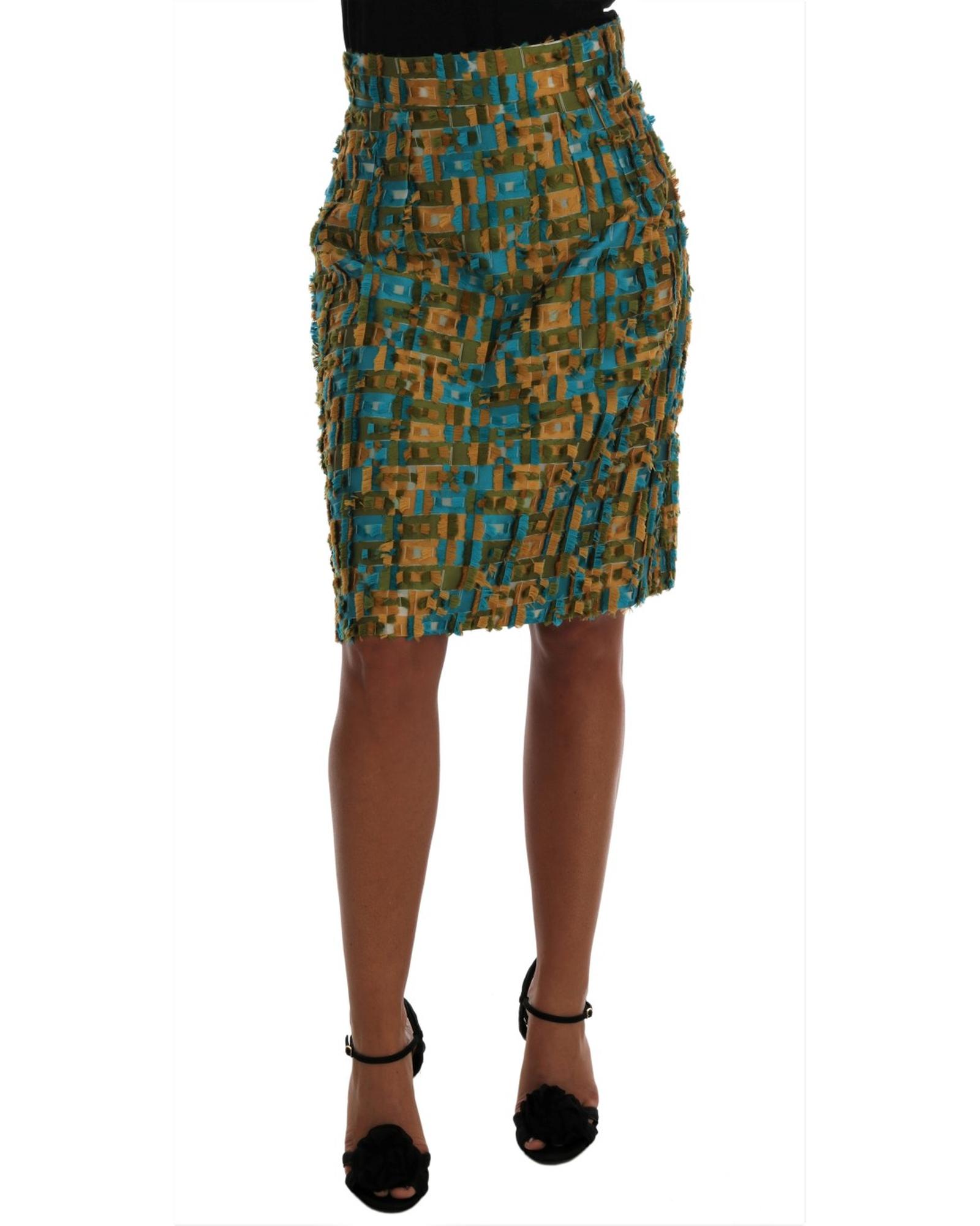 V539-SKI1031-3-202509010730-00 Dolce & Gabbana Green Jacquard High Waist Pencil Skirt 42 IT Women - Image 1