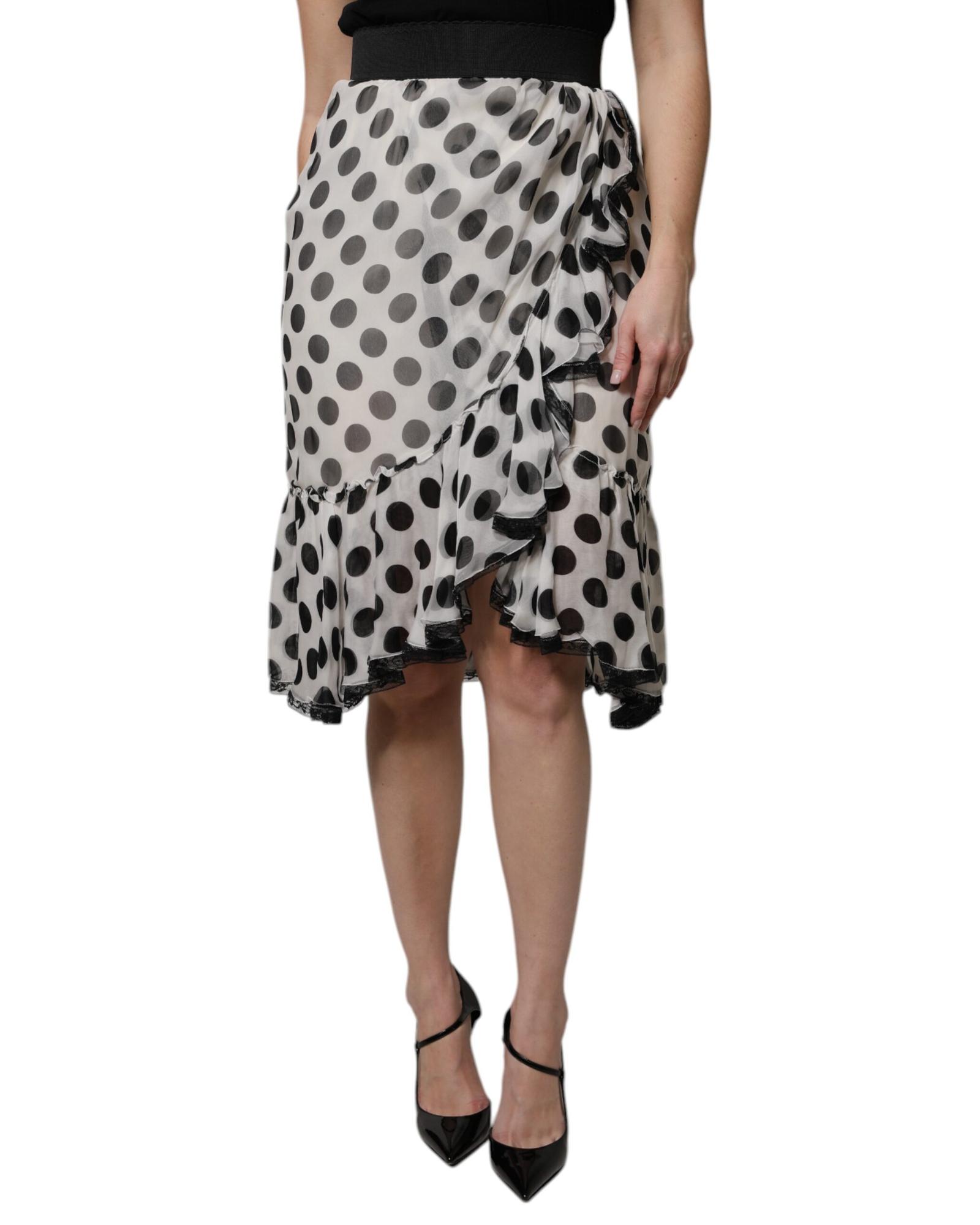 V539-SKI2081-38-202506180546-00 Dolce & Gabbana Women's White Black Polka Dots Knee Length Skirt - 38 IT - Image 1