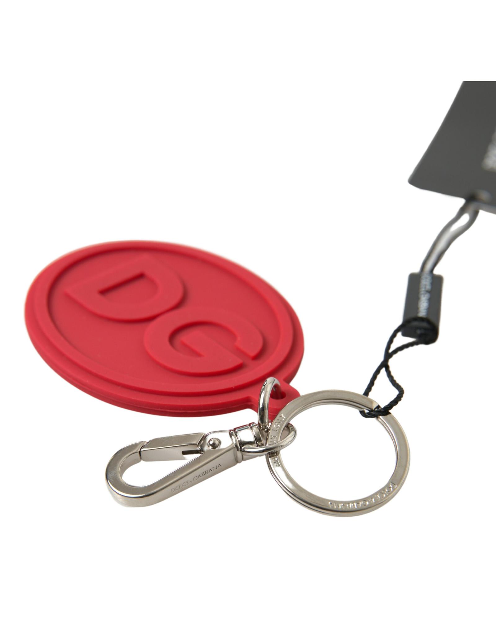 V539-SMY101170-176151-00 Dolce & Gabbana Women's Red Rubber DG Logo Silver Brass Metal Keyring Keychain - One Size - Image 1