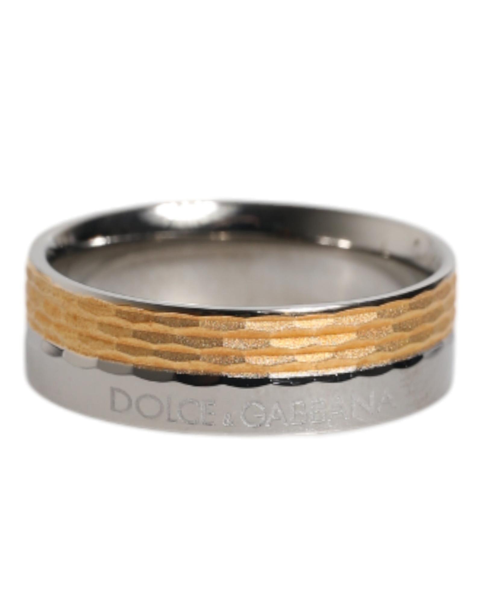 V539-SMY10628-56-202506180625-00 Dolce & Gabbana Men's Gold Silver Tone Real Brass DG Logo Ring - 56 EU - Image 1