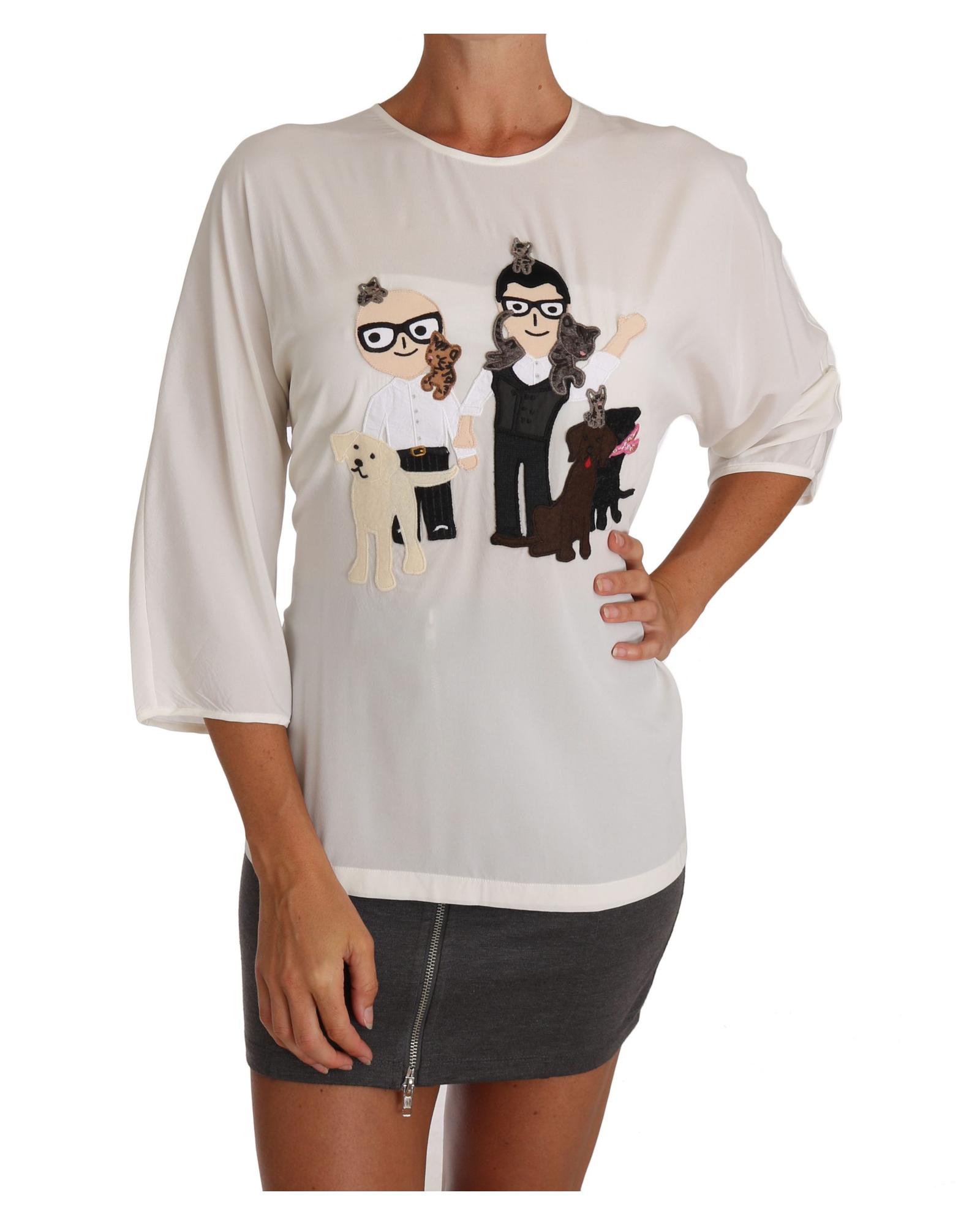 V539-TSH2672-38-202508312310-00 DOLCE & GABBANA White Multicolor Figure Family T-shirt 38 IT Women - Image 1