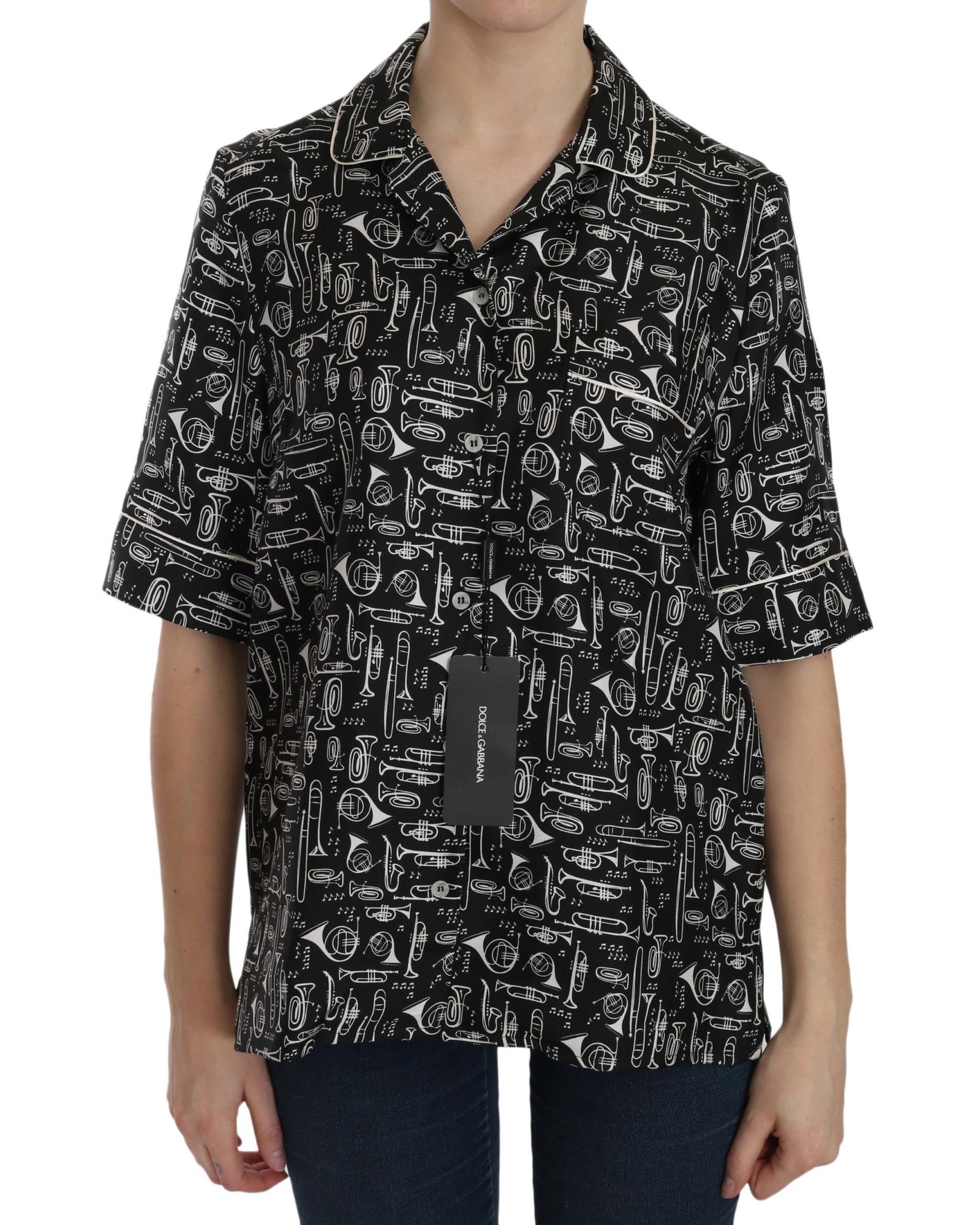 V539-TSH3116-38-202509011525-00 Musical Instrument Print Collared Top 38 IT Women - Image 1