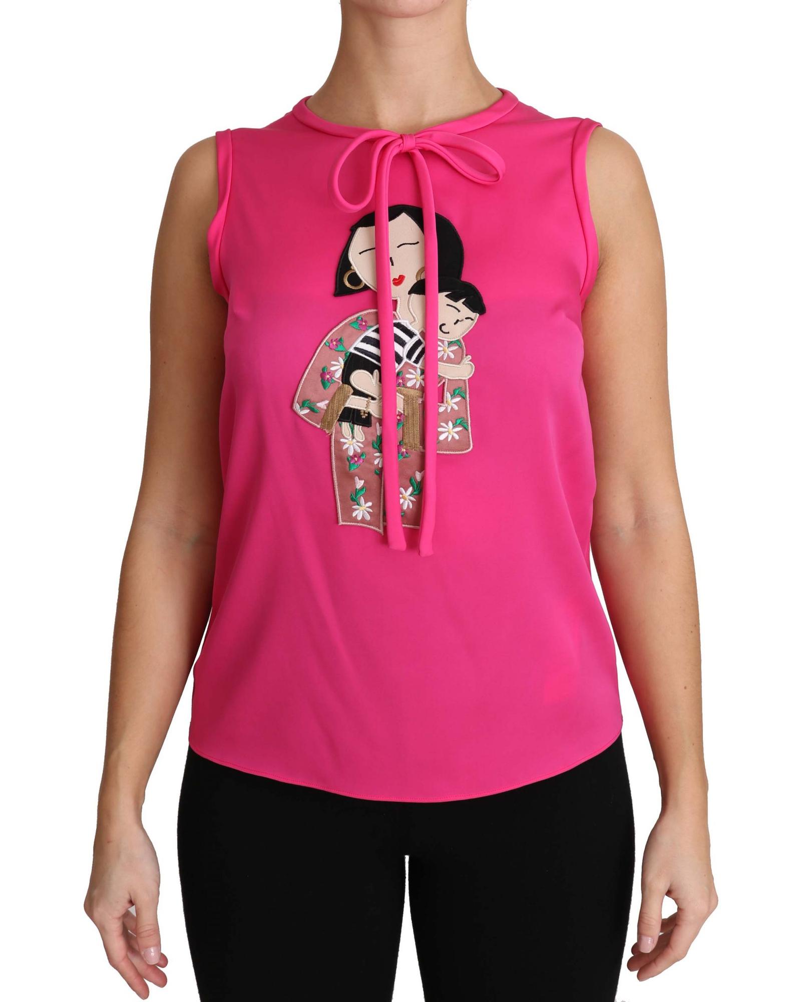 V539-TSH3161-40-202509012130-00 Stunning Dolce & Gabbana Family Silk Tank Top Shirt 40 IT Women - Image 1