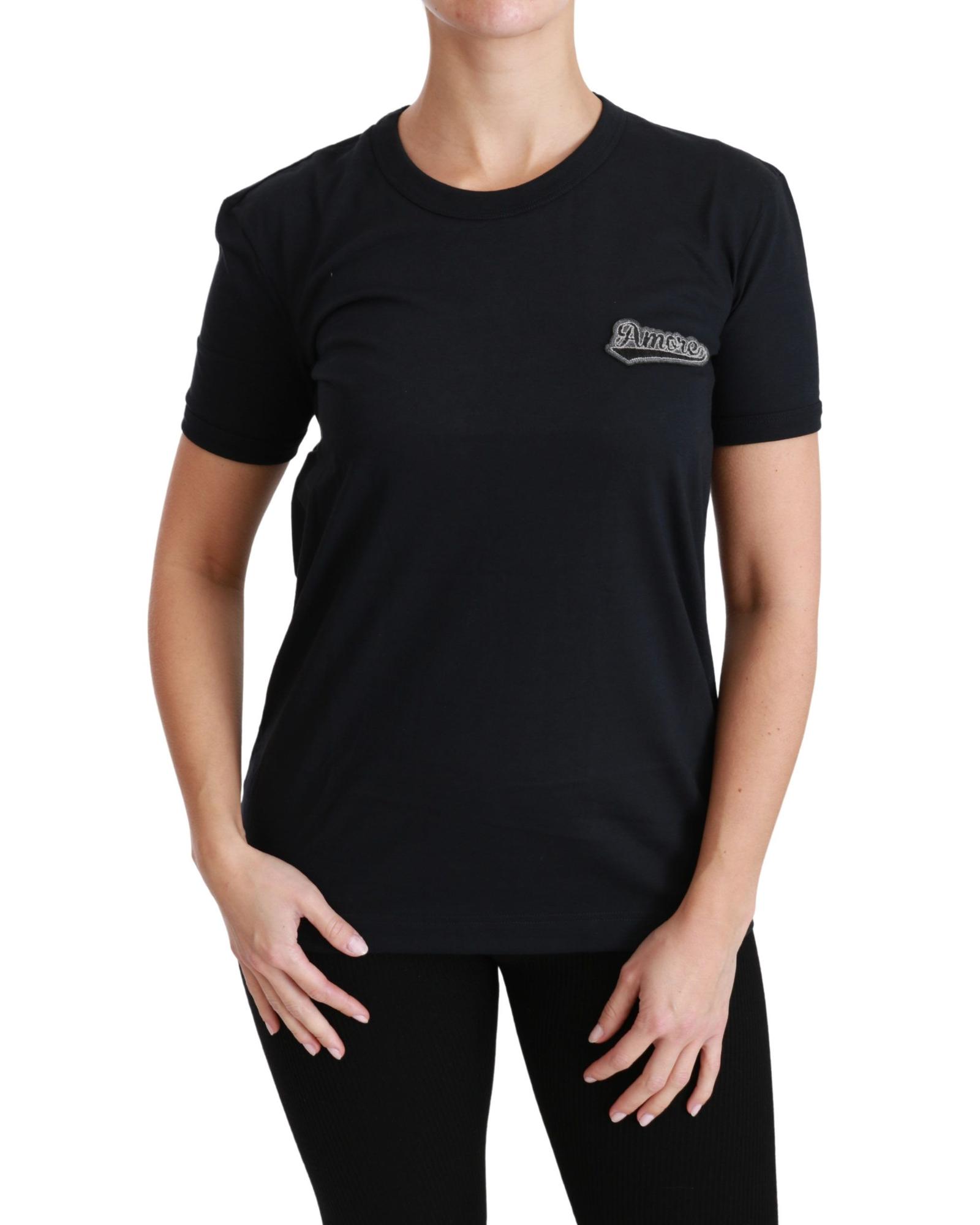 V539-TSH4437-42-202509010650-00 Crewneck Short Sleeve T-shirt with Blue Amore Patch 42 IT Women - Image 1