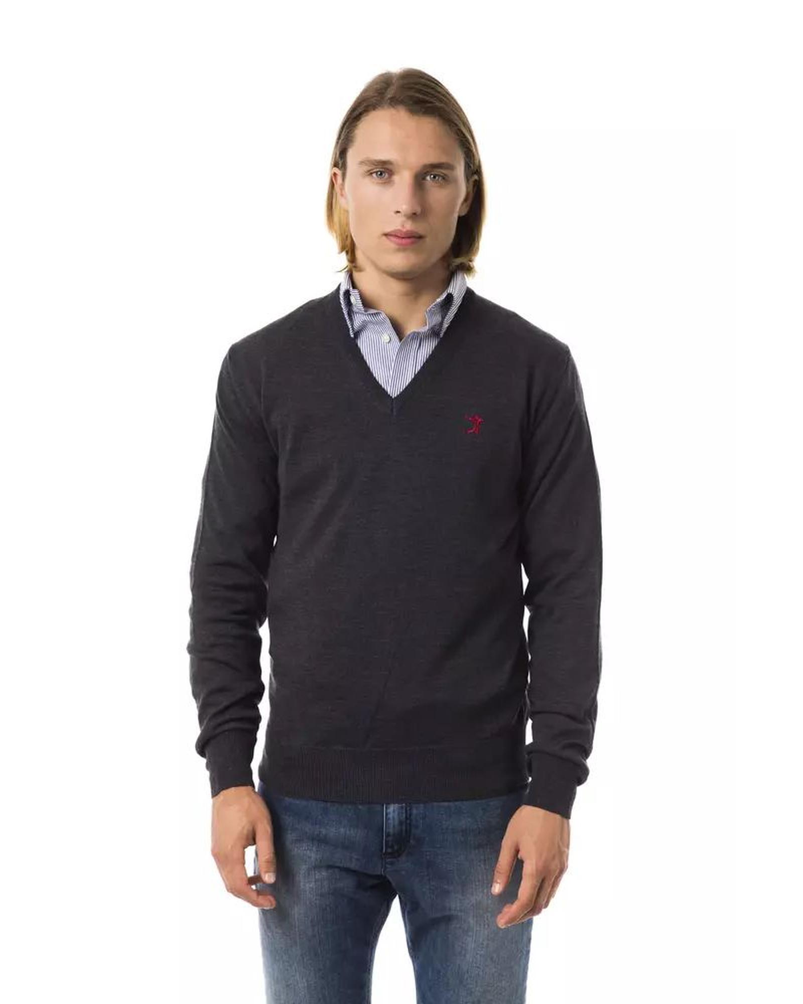 V539-UO-7824-XXL-202509010855-00 Embroidered V-neck Sweater in Extrafine Wool Merinos Fabric 2XL Men - Image 1
