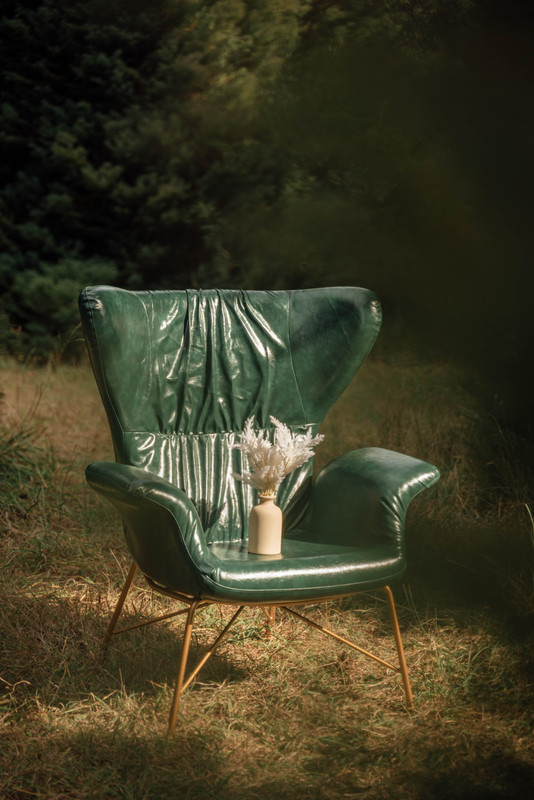 V541-LKS-GREENPU-173861-03 Vintage Butterfly Armchair with Gold Steel Legs Green - Image 1