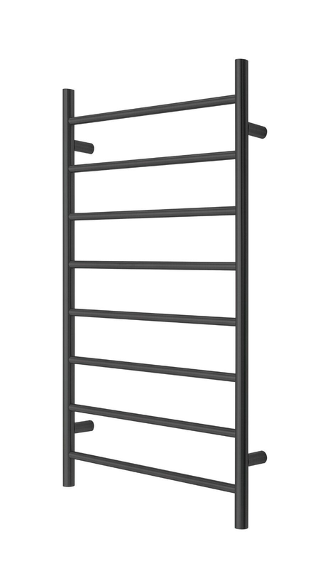 V549-10062ROUNDHEATBLACK-109734-00 Premium Matte Black Heated Towel Rack - 8 Bars, Round Design, AU Standard, 1000x620mm Wide - Image 1
