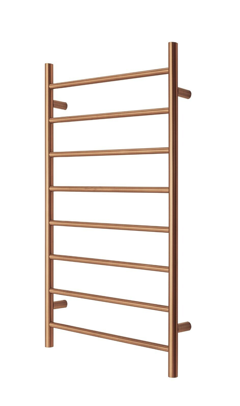 V549-10062ROUNDHEATBRUSHROSE-109688-00 Premium Brushed Rose Gold Heated Towel Rack - 8 Bars, Round Design, AU Standard, 1000x620mm Wide - Image 1