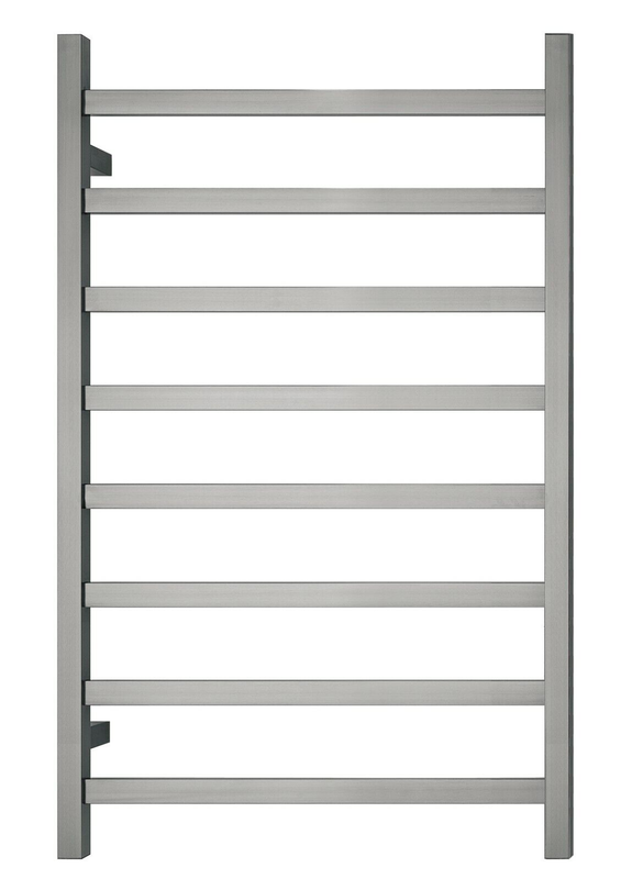 V549-10062SQUAREHEATBRUSHNICKEL-109731-00 Premium Brushed Nickel Heated Towel Rack - 8 Bars, Square Design, AU Standard, 1000x620mm Wide - Image 1