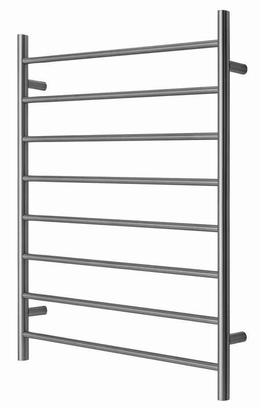 V549-10085ROUNDHEATGUN-109631-00 Premium Gunmetal Heated Towel Rack - 8 Bars, Round Design, AU Standard, 1000x850mm Wide - Image 1