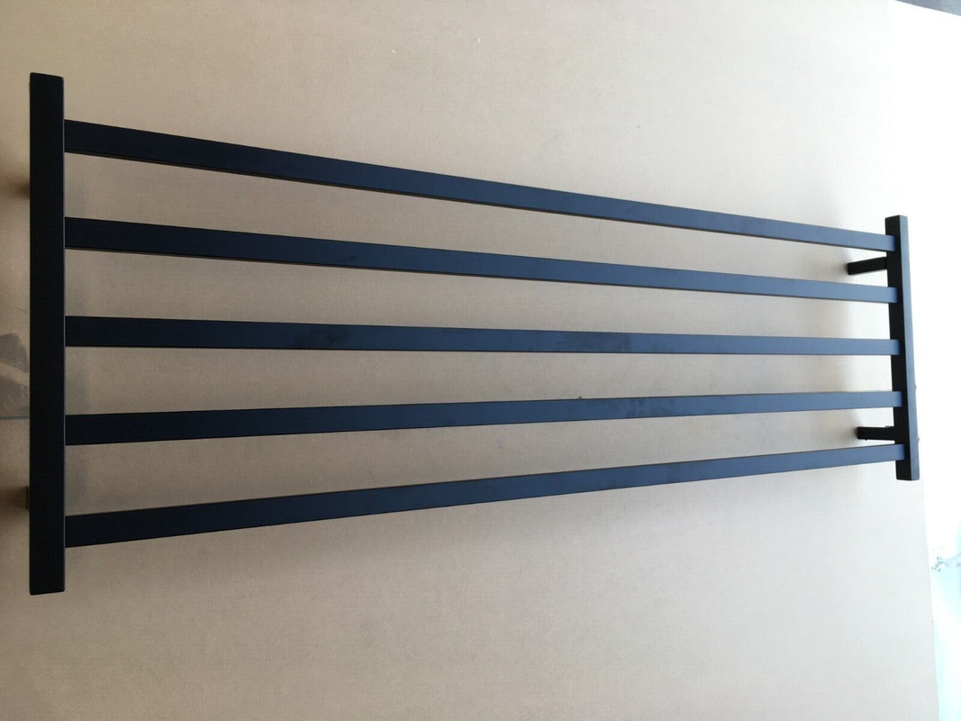 V549-15051SQUARELEDBLACK-109667-00 Premium Matte Black Heated Towel Rack with LED control- 4 Bars, Square Design, AU Standard, 510x1500mm Wide - Image 1