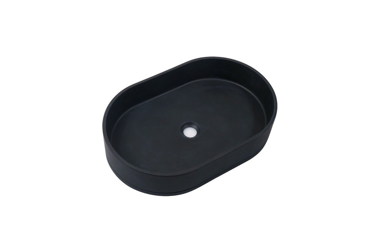 V549-5838CONOVALBLACK-95864-00 Ultra Modern Concrete Cement Wash Basin Counter Top Matte Black Oval Basin - Image 1