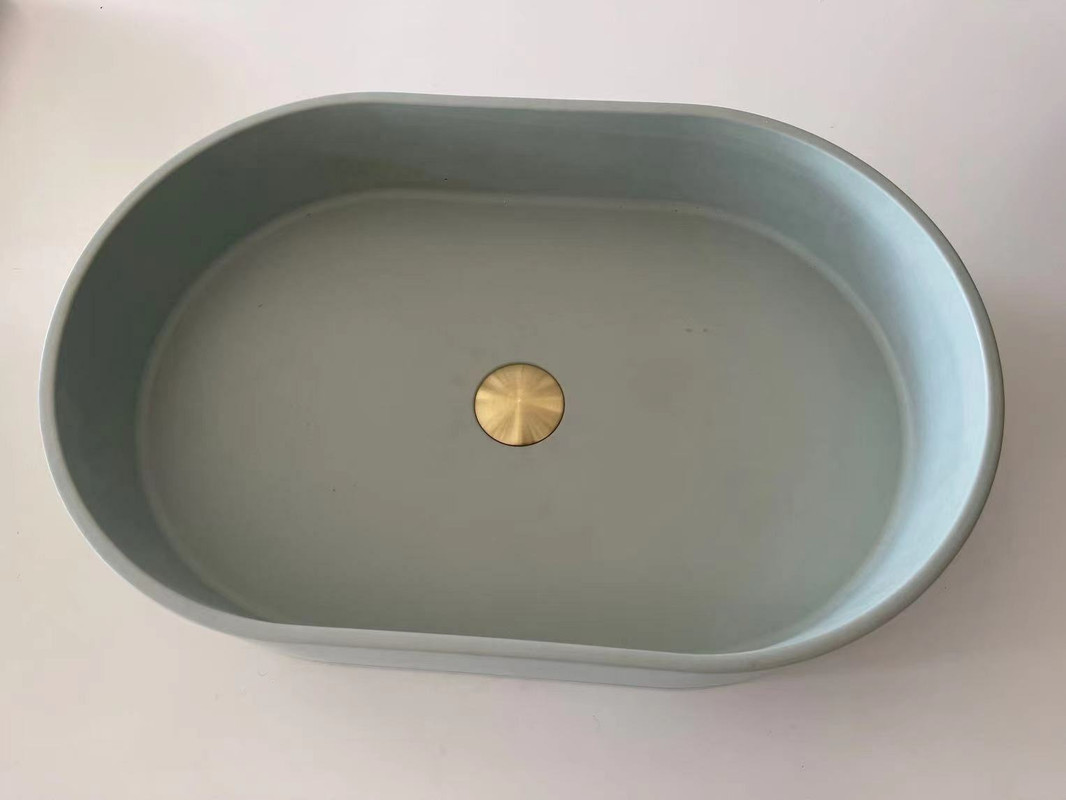 V549-5838CONOVALMINT-95861-00 Ultra Modern Concrete Cement Wash Basin Counter Top Matte Mint Green Oval Basin - Image 1