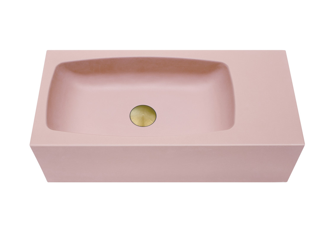 V549-6530ACONPINK-95856-00 New Concrete Cement Wash Basin Counter Top Matte Pink Wall Hung Curved Basin - Image 1