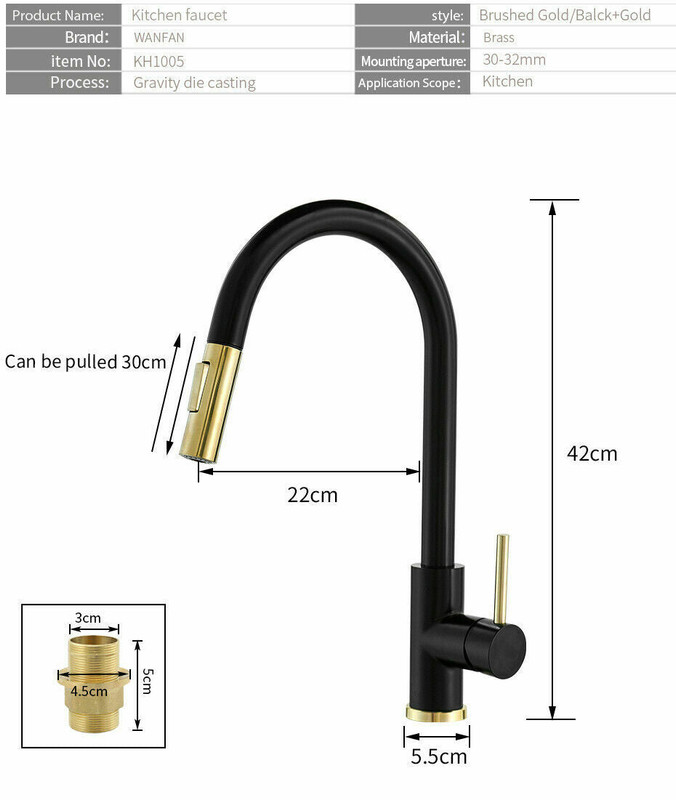 V549-EB373451323482-91081-00 2023 Brushed Gold Spout Matte Black pull out with spray function kitchen mixer tap faucet - Image 1
