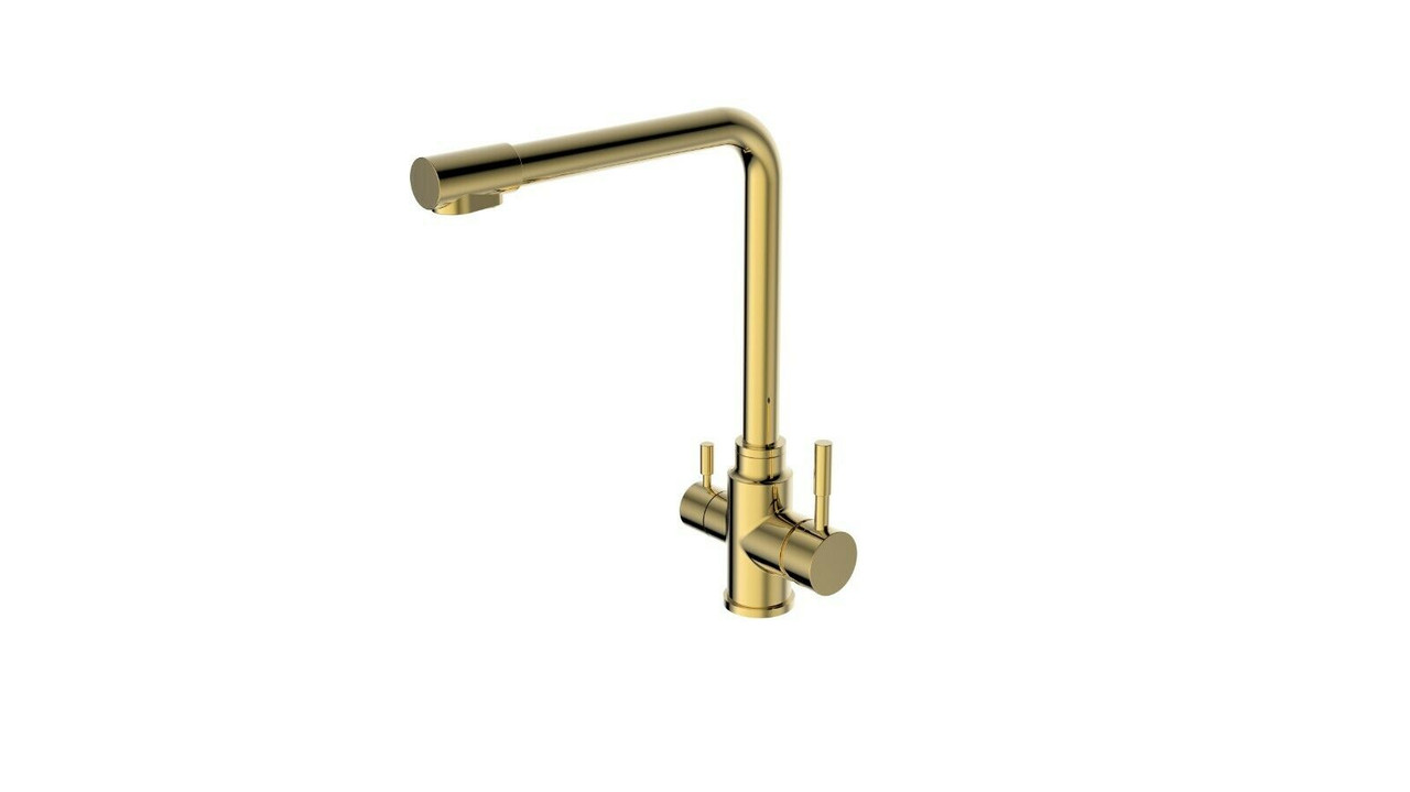 V549-GOLD3WAYL-90798-00 2023 Brushed Brass Gold L shape 3 way filter water kitchen mixer tap faucet Stainless steel Made PVD plated - Image 1