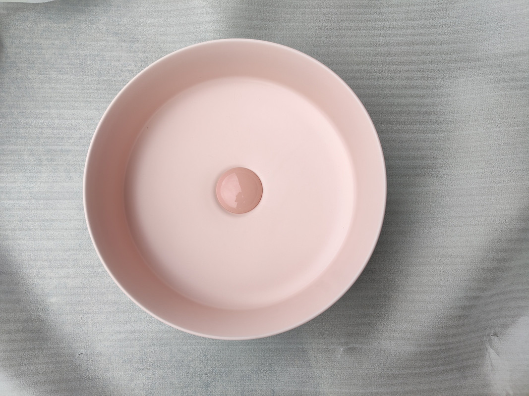 V549-PINK360-90748-00 2020 Matte Pink Round 360 mm Dia top counter basin porcelain sink - Image 1