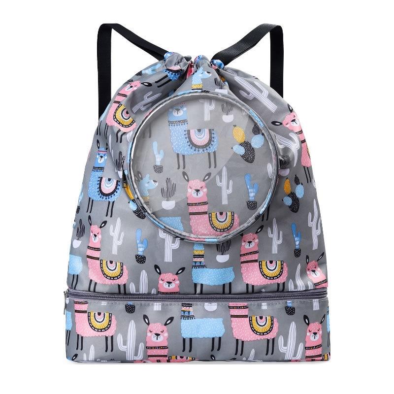 V562-0161242060DBT-202503032015-00 Blue Waterproof Drawstring Beach Bag L Size For Kids Wet & Dry Separation Shoulder Strap - Grey L - Image 1