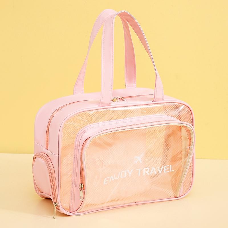 V562-1041294060DBT-202504251511-00 Beige Waterproof Beach Bag For Toiletries Cosmetics L For Swimming Travel - Pink With Shoe Warehouse - Image 1