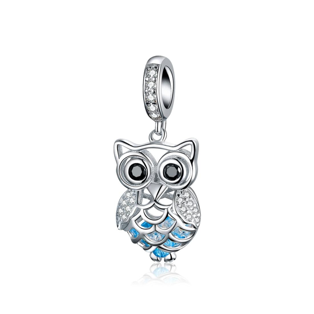 V562-1069486240DBT-202504111711-00 925 Sterling Silver Blue Zircon Owl Pendant For Diy Bracelets Movable Style - Pendant - Image 1