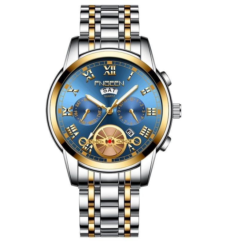 V562-1077801650DBT-202502212120-00 Gold Blue Multi-function Men Quartz Watch - Image 1
