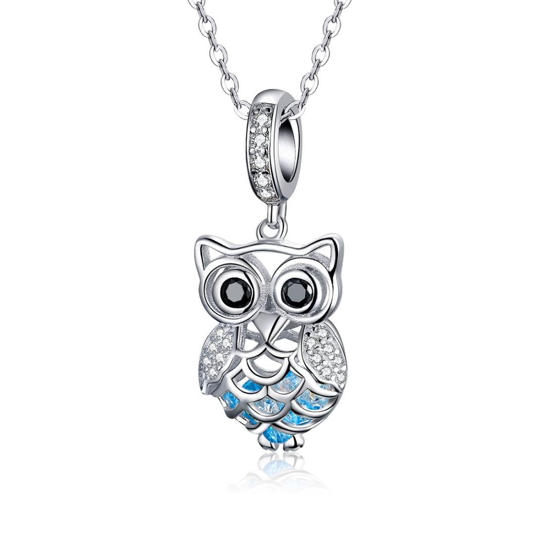 V562-2069486240DBT-202504111646-00 925 Sterling Silver Blue Zircon Owl Pendant For Diy Bracelets Style - Necklace + Pedndant - Image 1